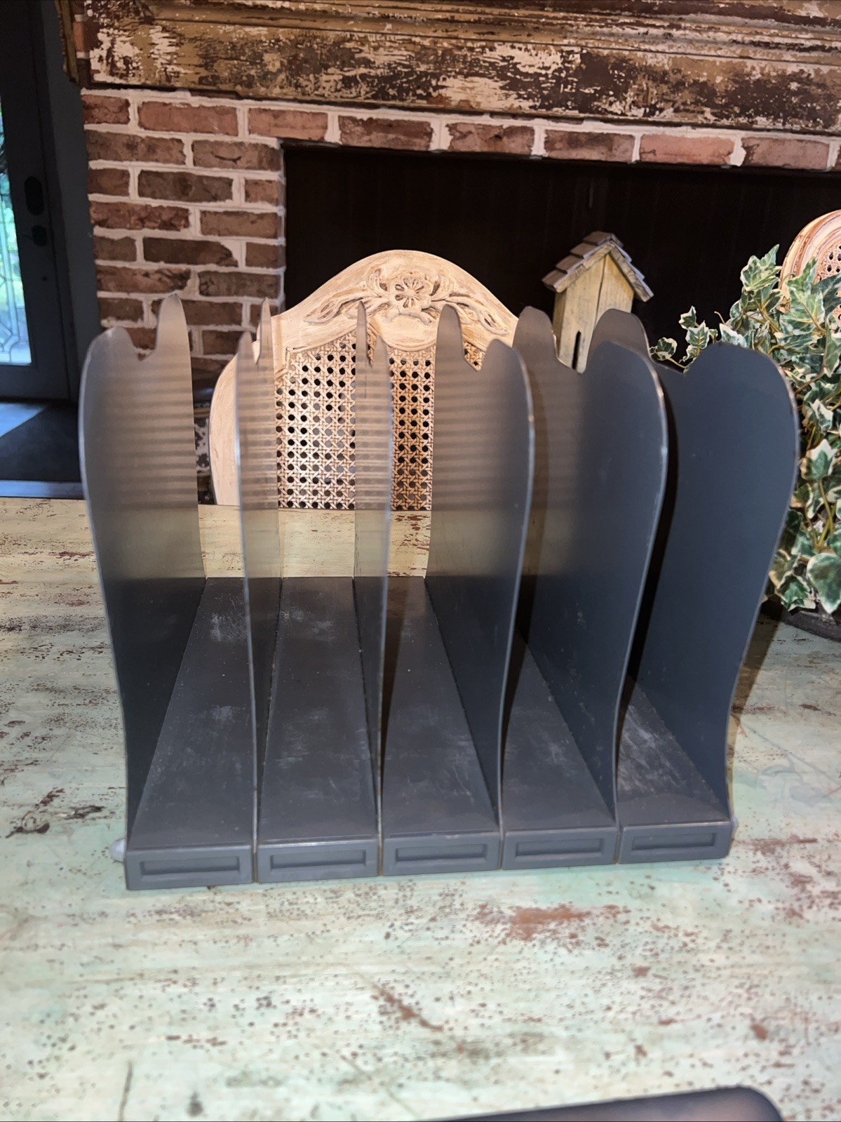 Vtg Art Steel Co. Industrial Art Steel Gray Metal File Holder Desk Organizer