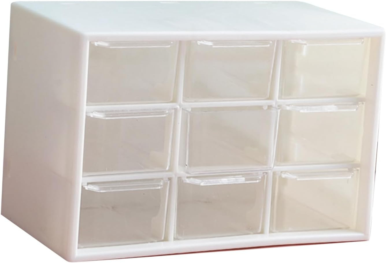 Desk Drawer Stationery Organizer, 9 Drawers Plastic Dust Proof Multi Purpose Sto