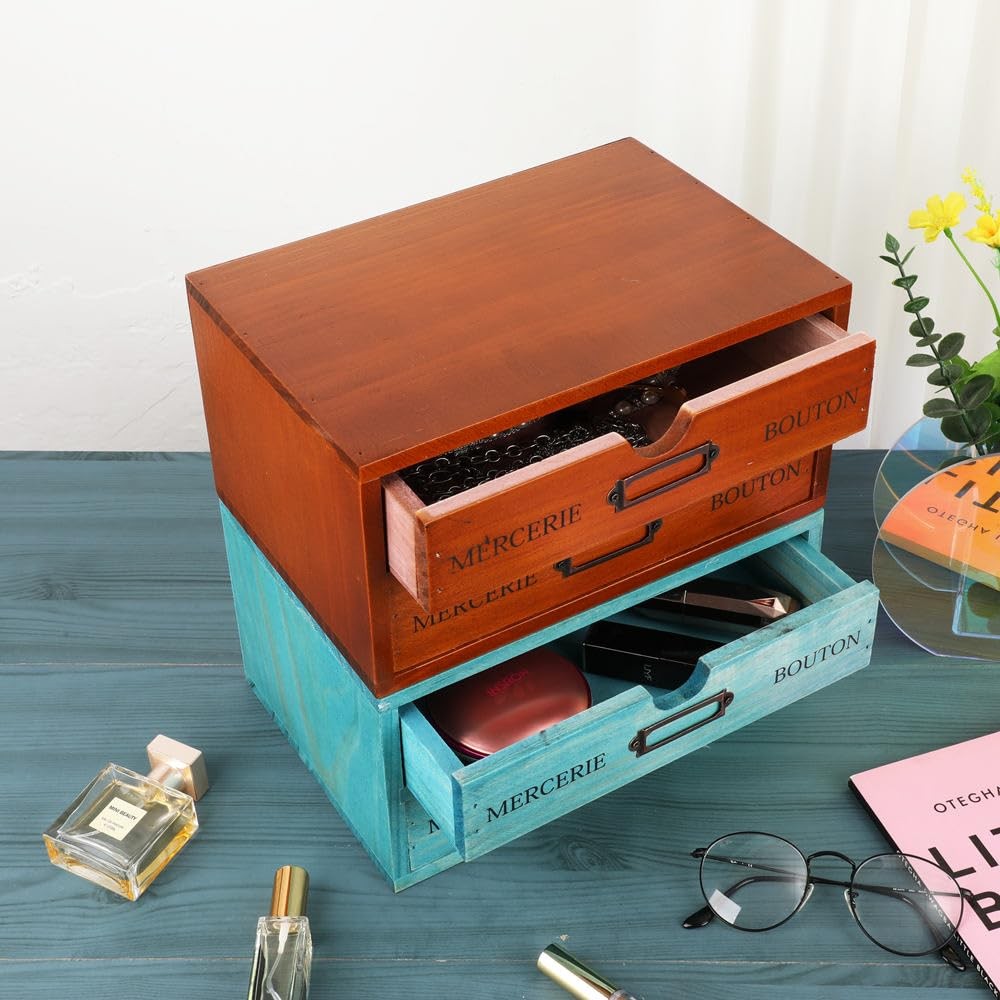PACKGILO Wooden Storage Box Rustic Desktop Organizer SMALL, BROWN-SMALL02