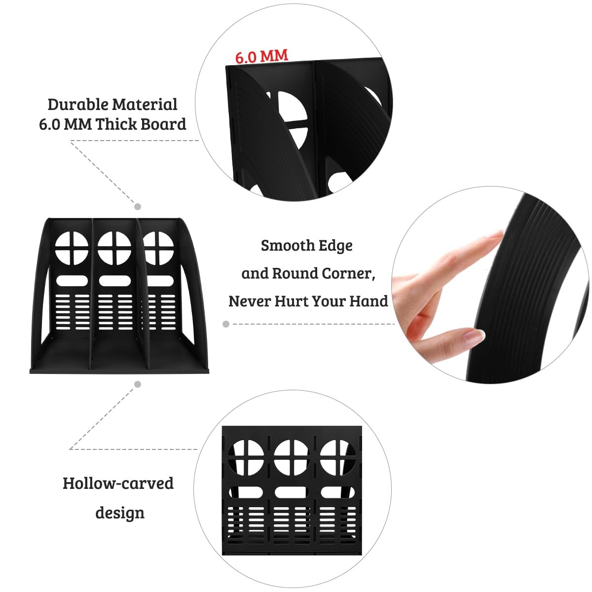 Plastic File Sorter, Book Shelf Dividers, Office Desk Organizer, Black