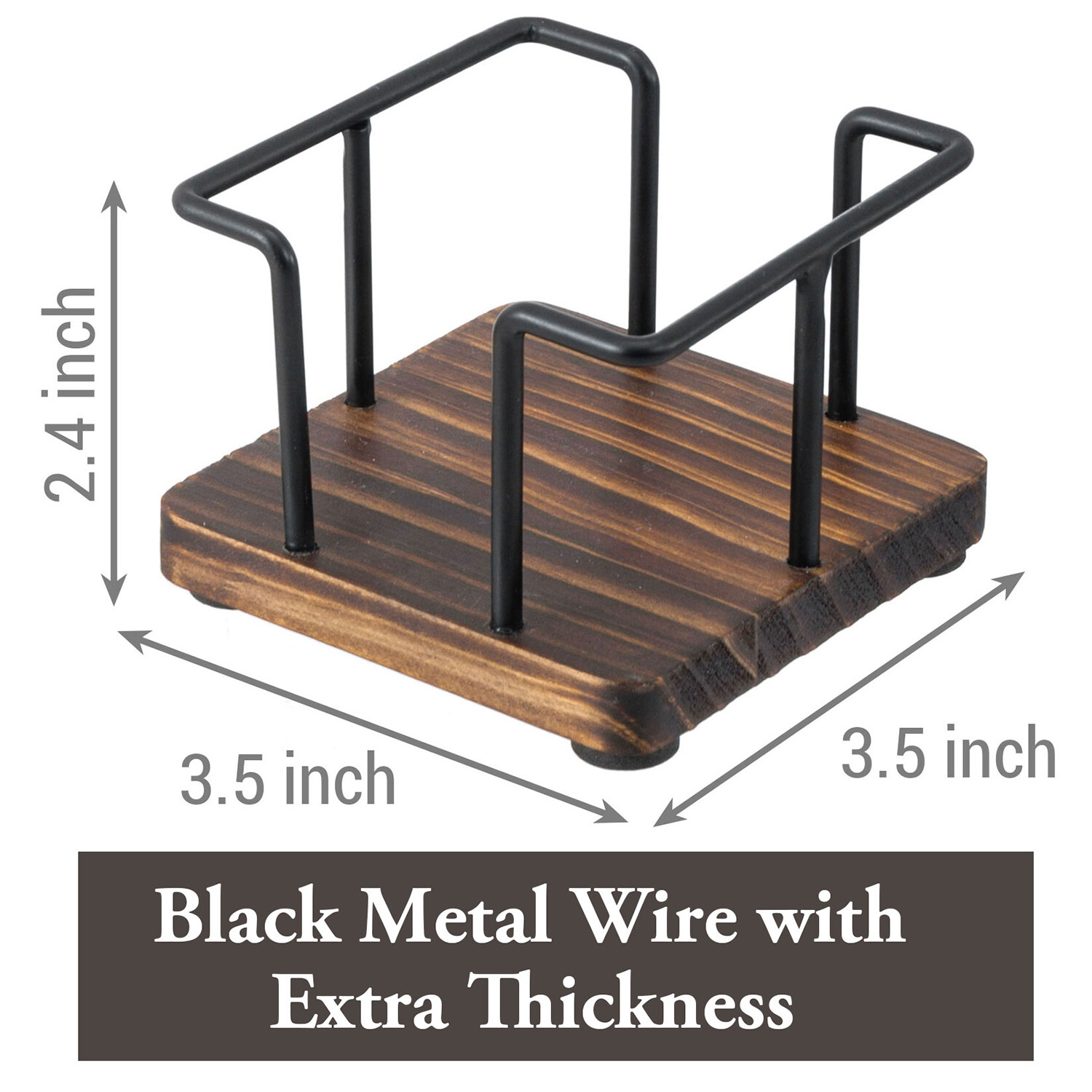 Brown Wood and Black Metal Sticky Note Cube Holder, Memo Pad Storage Dispenser