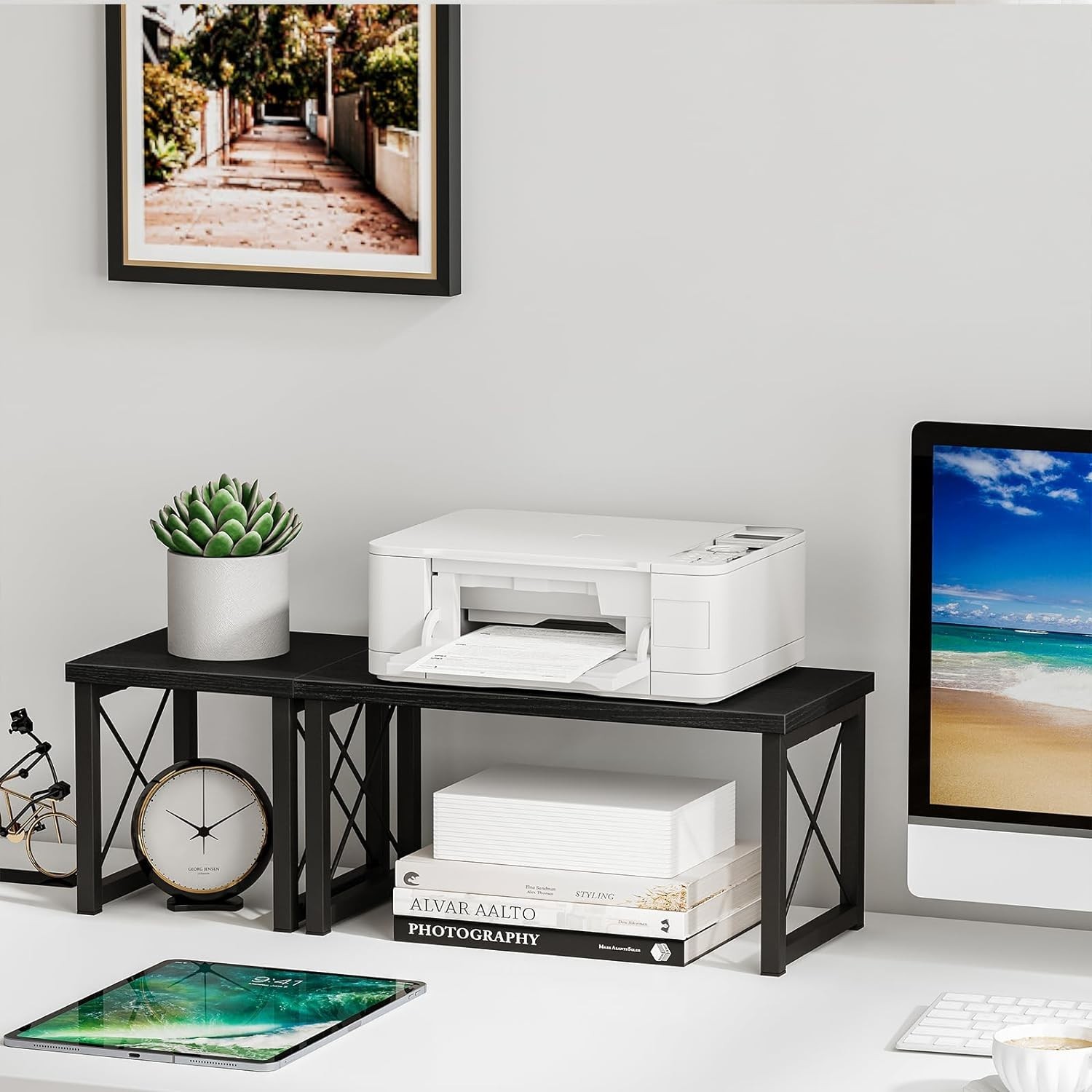 Freestanding Rustic Desk Shelf – Versatile 2 Tier Organizer for All Spaces