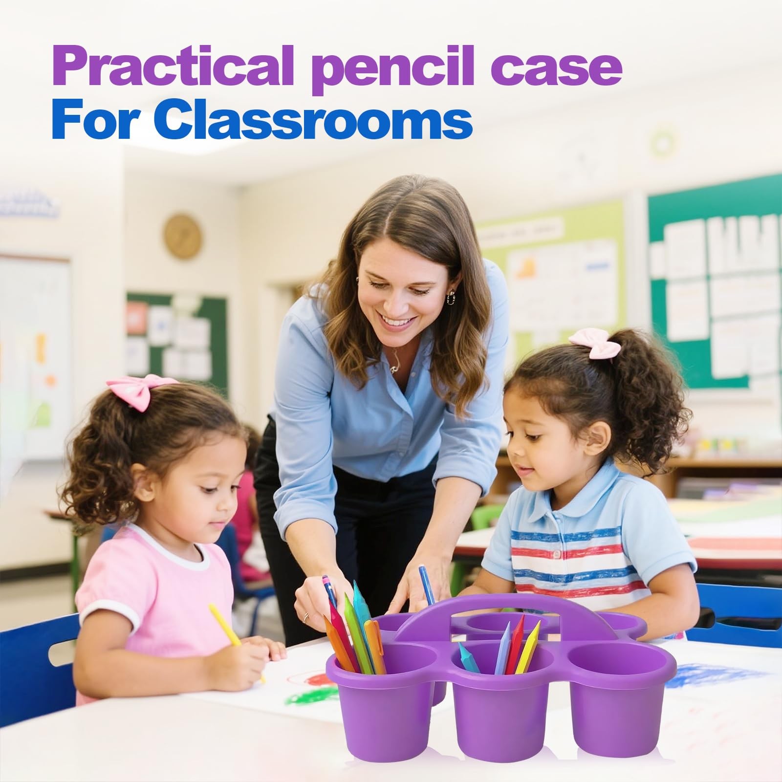 Multicolor Pencil Holders for Desk, 6-Cup Classroom Caddy with Handles, Durab…