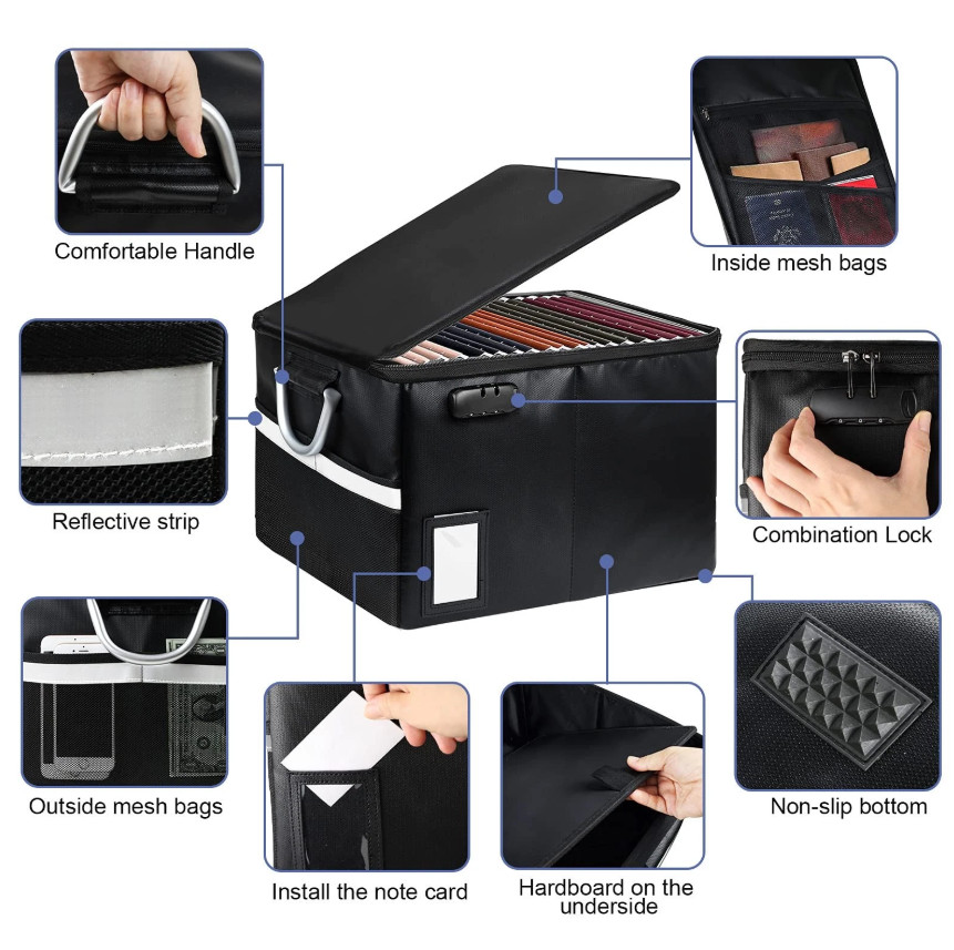 Fireproof Document File Organizer Box, 16.1 x 12.9 x 11 inches, Black-Box