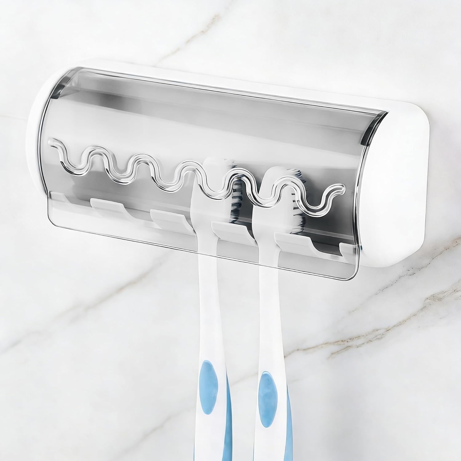 1 PCS Self Adhesive Toothbrush Holder W/ Cover Bathroom 5-Slot Wall Mounted
