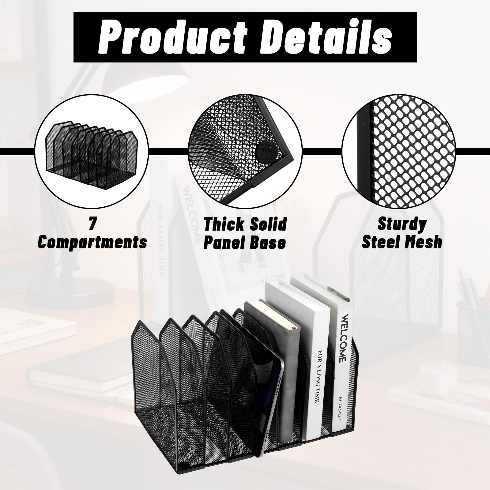 Metal 7-Section File Folder Organizer & Upright File Sorter Holder | Heavy-Du…