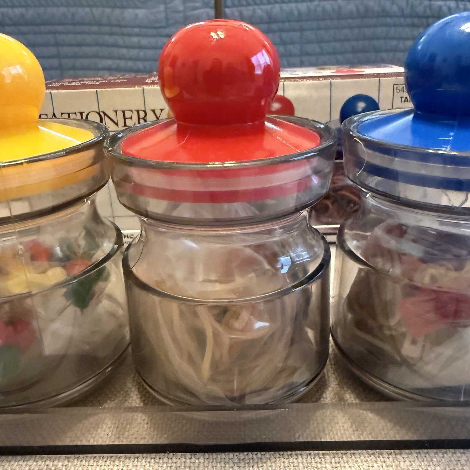 VTG 90s Plastic Desk Organizer Storage Jars Set Colorful Paperclips Office NEW