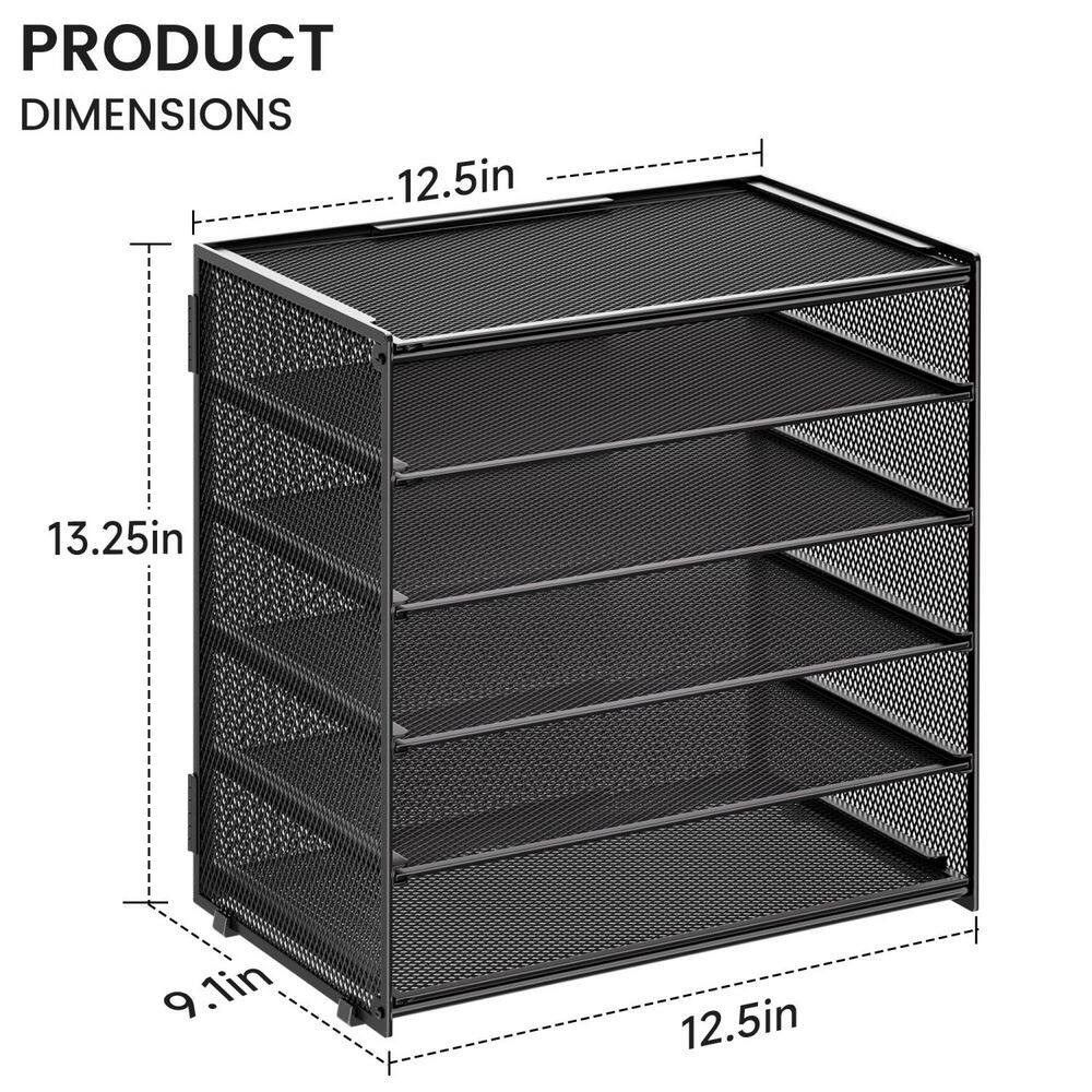 12.5 in X 13.25 in Black Metal Paper Organizer Storage 6 Tier Letter Tray Desk F