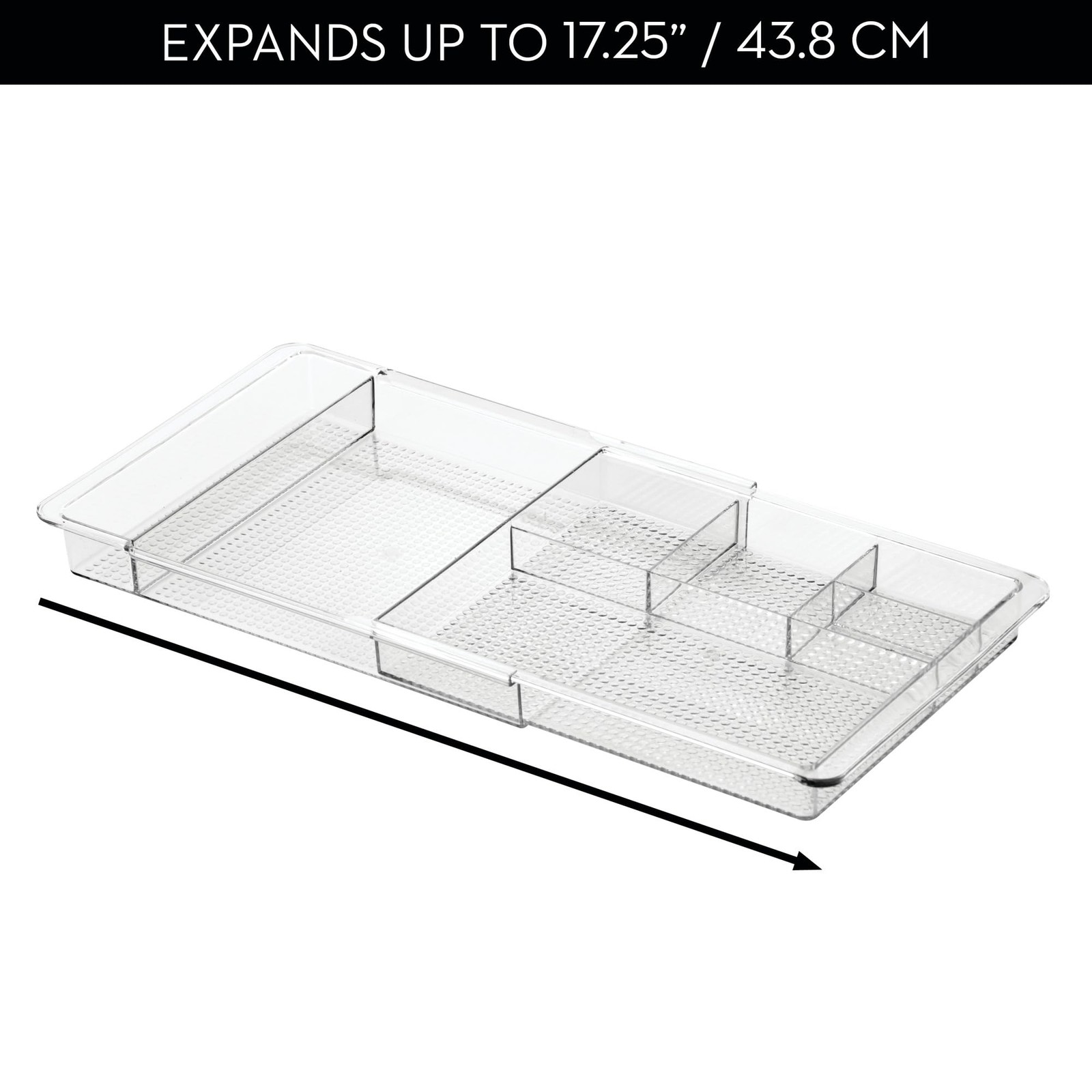 iDesign Expandable Makeup Drawer Organizer, Extends up to 18.5 Inches, Clear