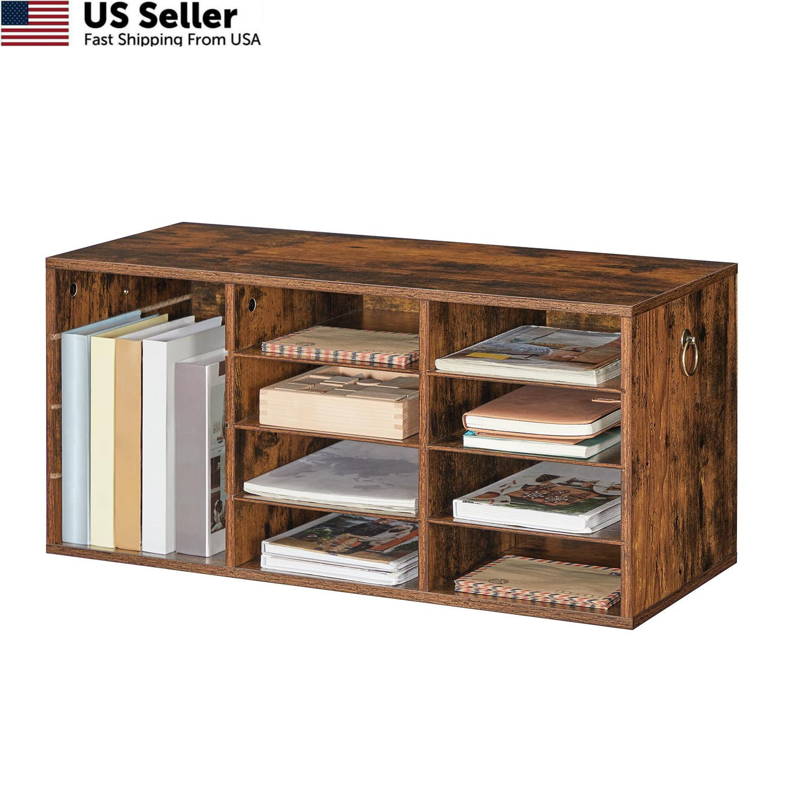 HOOBRO Countertop Mail Sorter 28.1″L x 11.8″W x 13.3″H, Rustic Brown