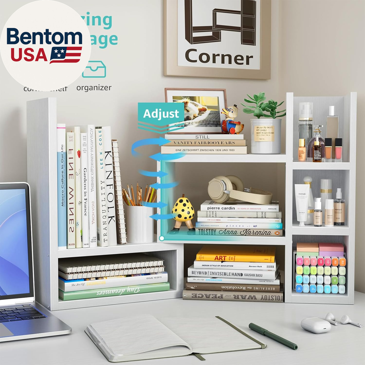 Desk Shelves Desktop Organizer Shlef – White Office Organization for Top of Desk