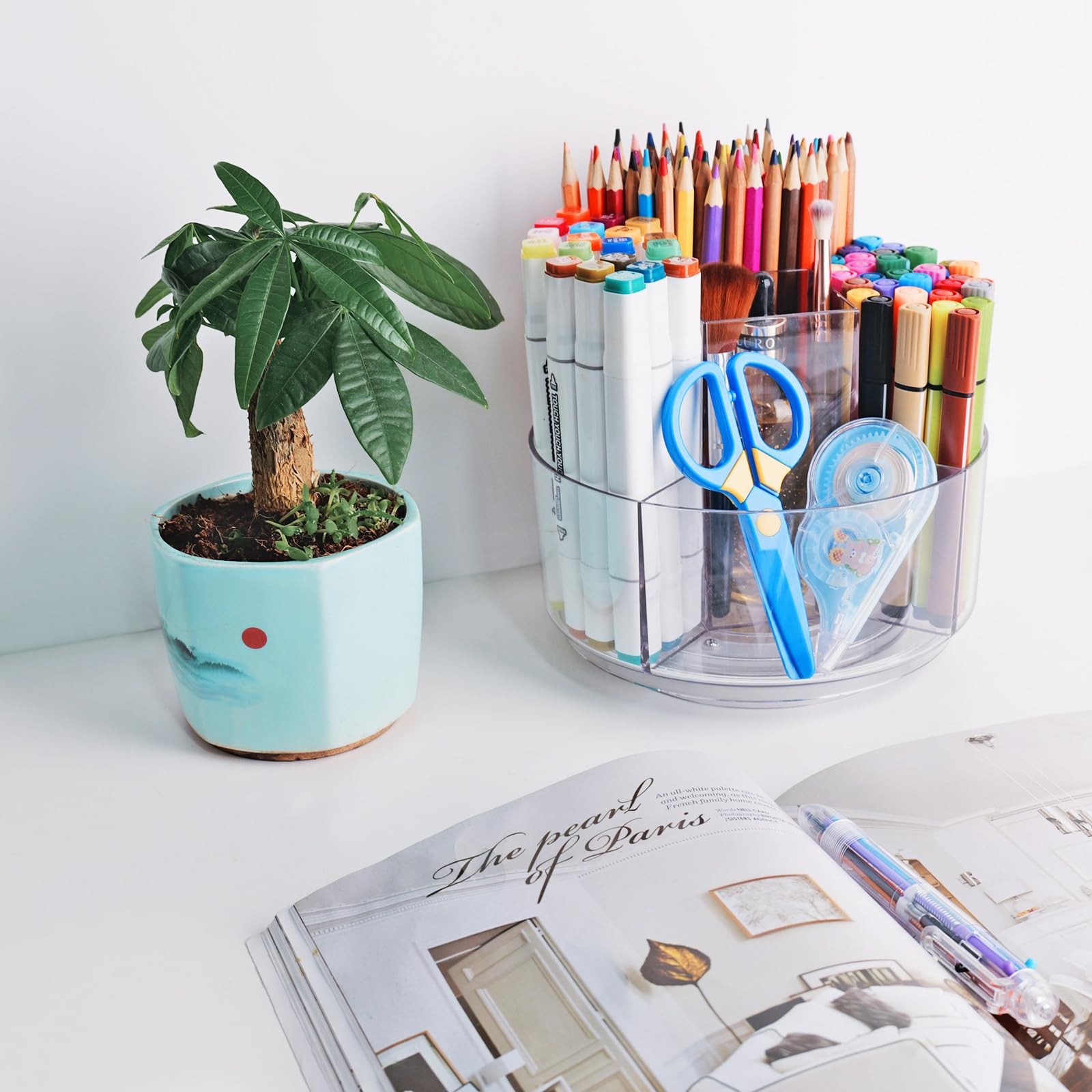 5 Slots Acrylic Pen Marker Crayon Organizer for Home Office School Art Supplies