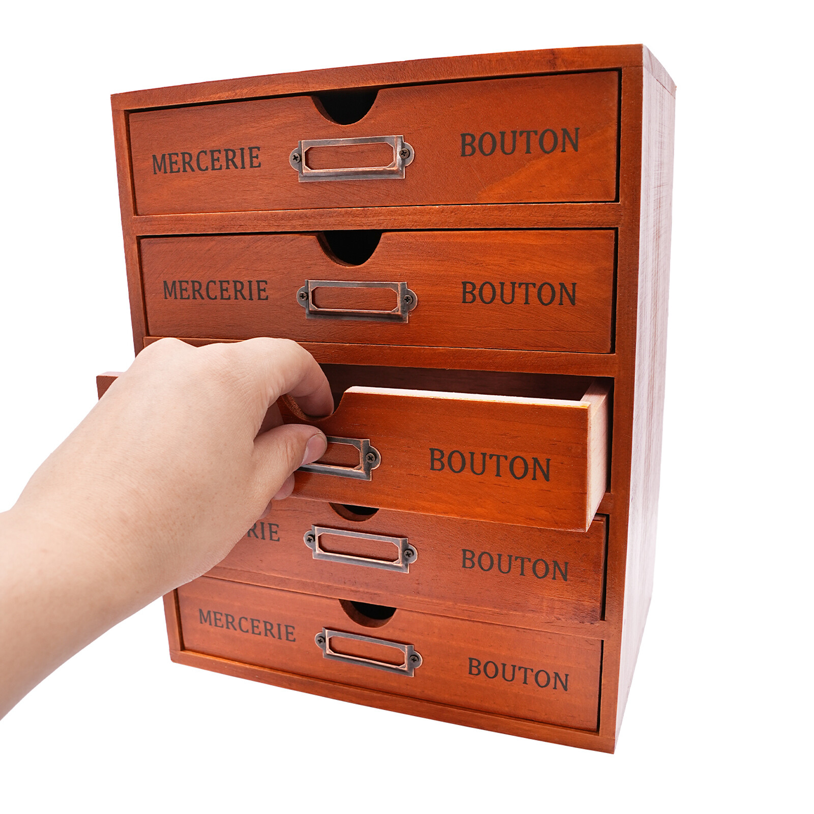5-Drawer Brown Wooden Desk Organizer Storage Drawers Vintage Shelf Drawer