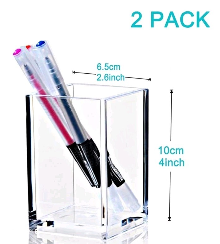 2 Pack White Acrylic Pencil Pen Holder Cup, Desk Accessories Holder,Makeup Brush