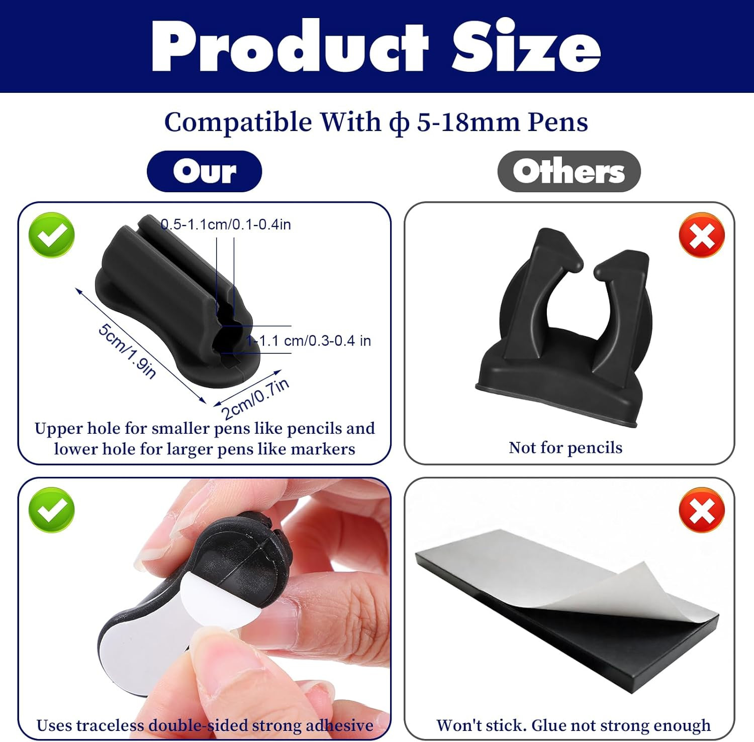 6 Pcs Pen Holder for Wall, Adhesive Sticky Silicone Pencil Holder for Upgraded D