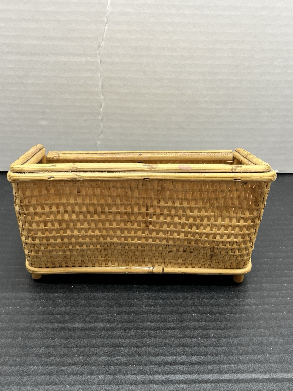 Vintage Woven Organizer Desk Letter Holder Wicker Rattan Mid-Century Bohemian