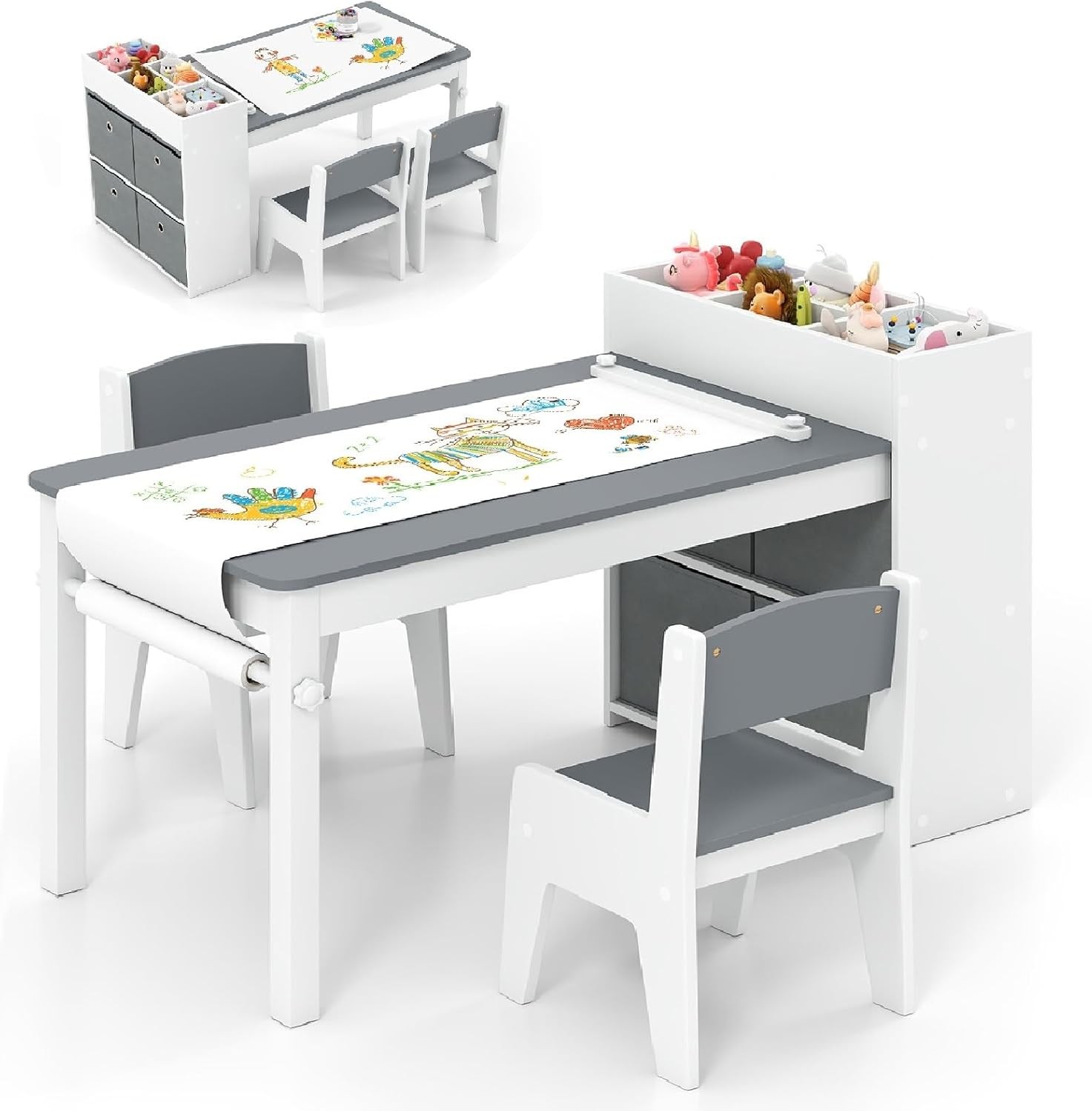 Kids Art Table and Chair Set, Toddler Craft Play Wood Activity Desk