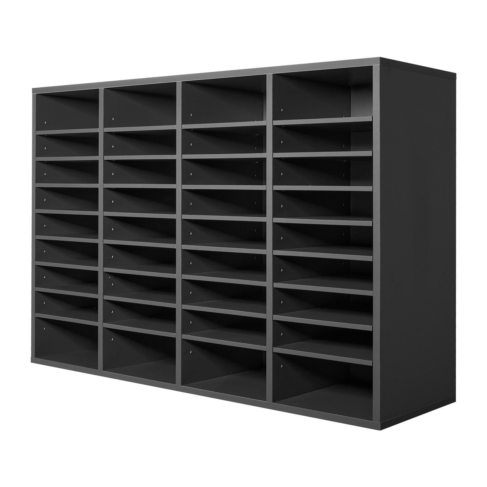 Desk-Wall Mountable Literature Organizer: 36 Compartments, Grey MDF, 22lb Rated