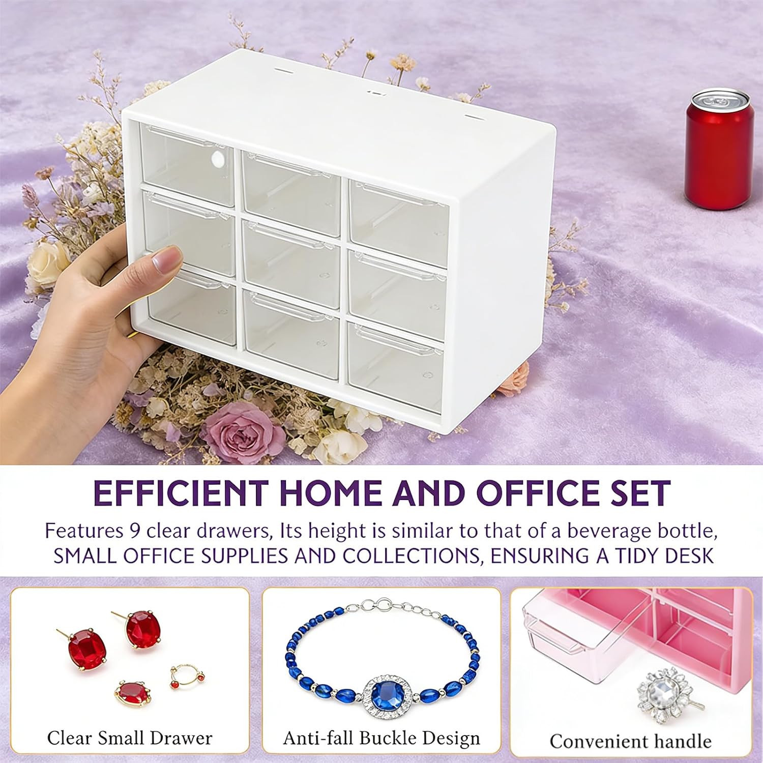 Desk Organizer Box with Nine Compartments Plastic Desktop Drawer Storage Box for