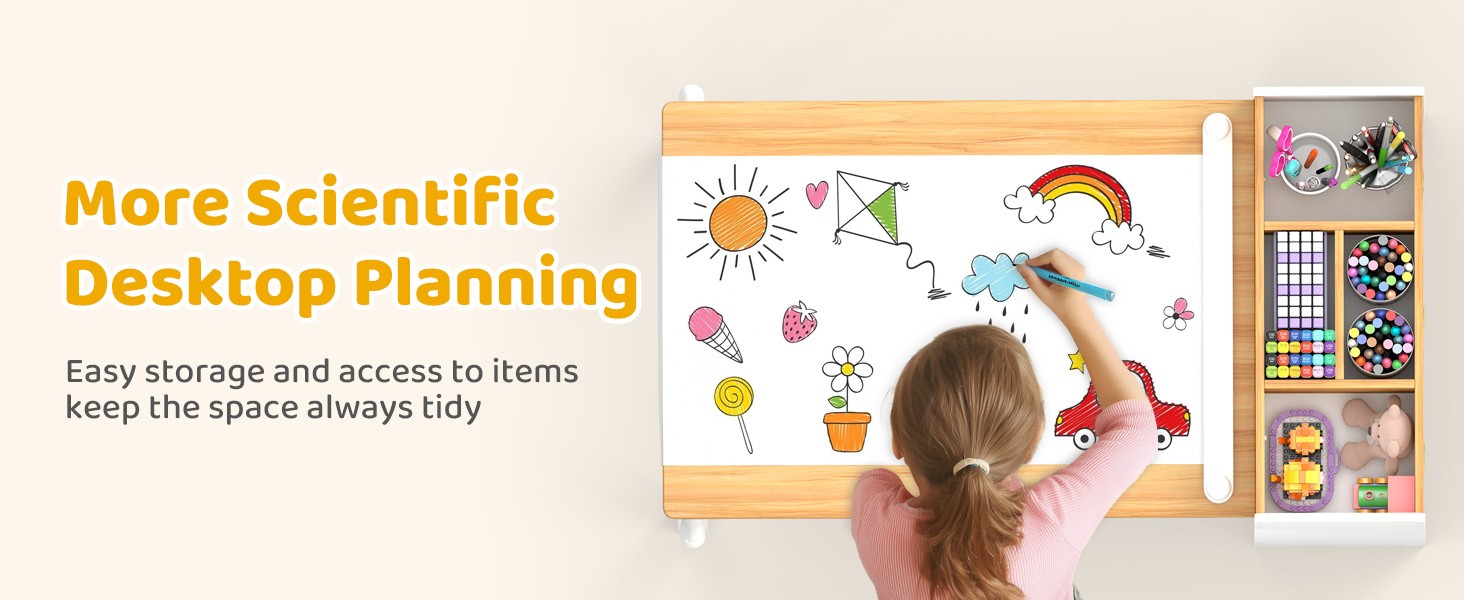 Kids Art Table and Chair Set, Craft and Play Wood Activity Table with