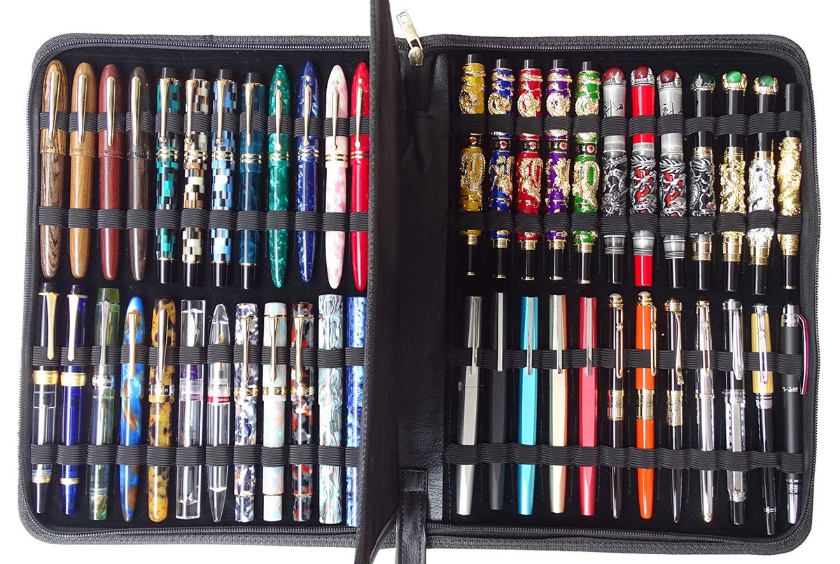48 Fountain Pen Case PU Leather, Rollerball Pen Display Holder Bag, Pouch Lar…