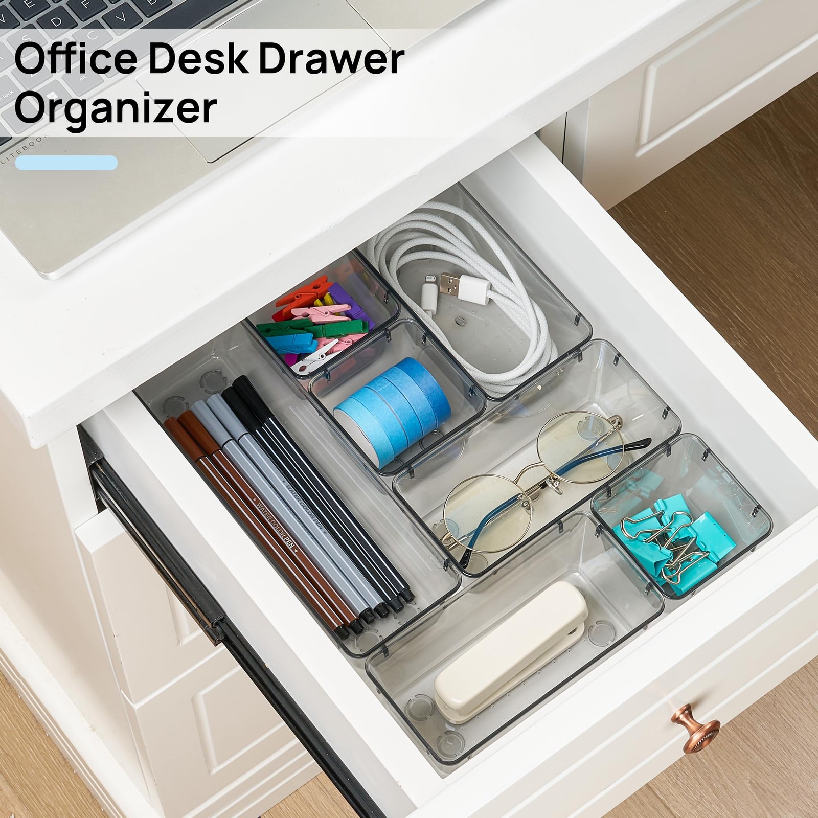 25 PCS Office Desk Drawer Organizer Tray 4Size Plastic Storage Bin Vanity
