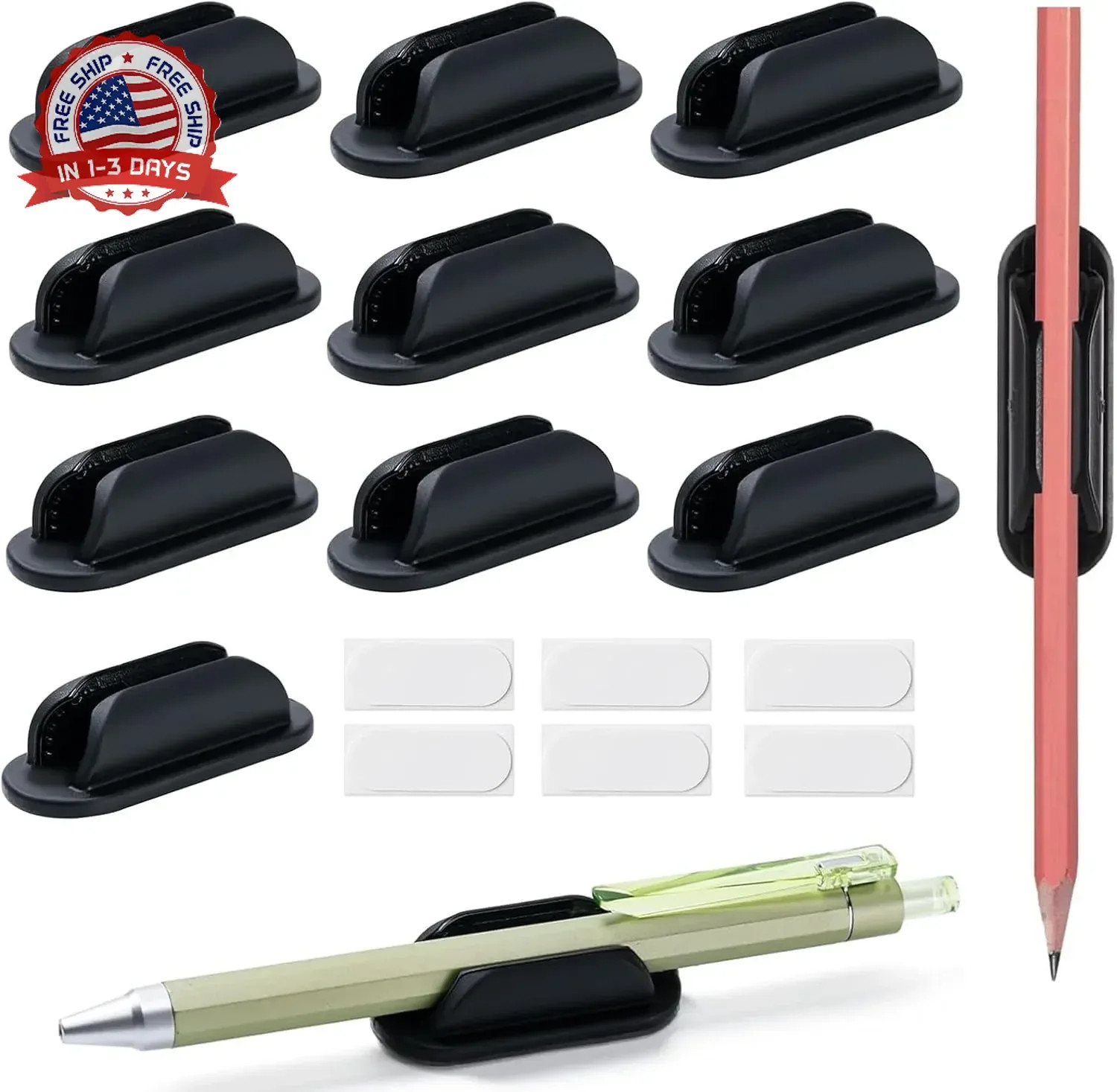 10 Pack Adhesive Pencil Holders for Desk,Silicone Flexible Pen Holder for Wall,