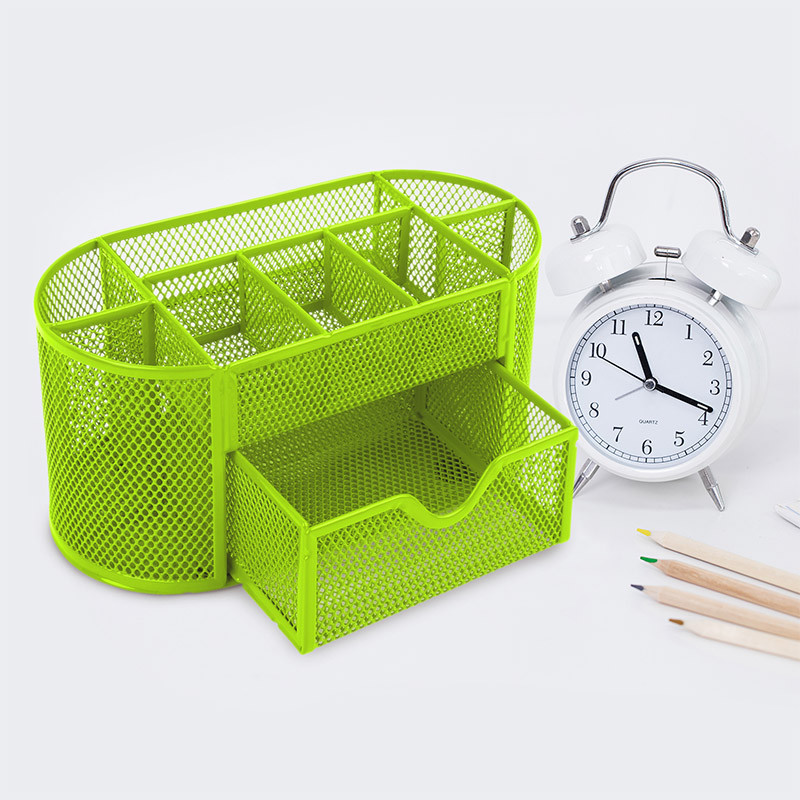 Green Metal Wire Mesh Pen Desk Top Storage Organizer Holder Office School Supply