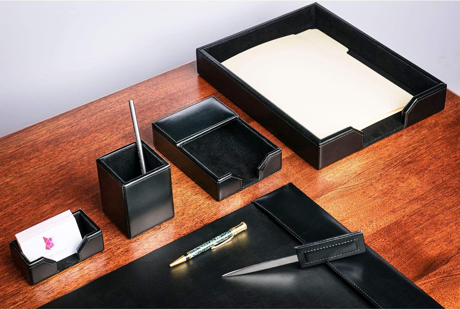 Bonded Leather Desk Set – Luxury Leather Desk Pad & Desk Organization Essentials