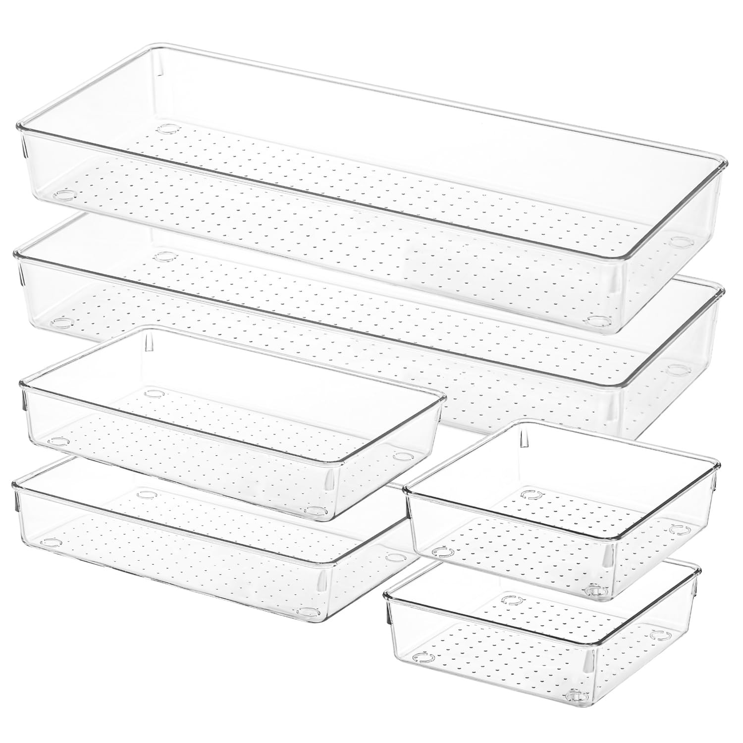 6 Pack Plastic Drawer Organizers Set,3-Size Kitchen and Office Desk Drawer Or…