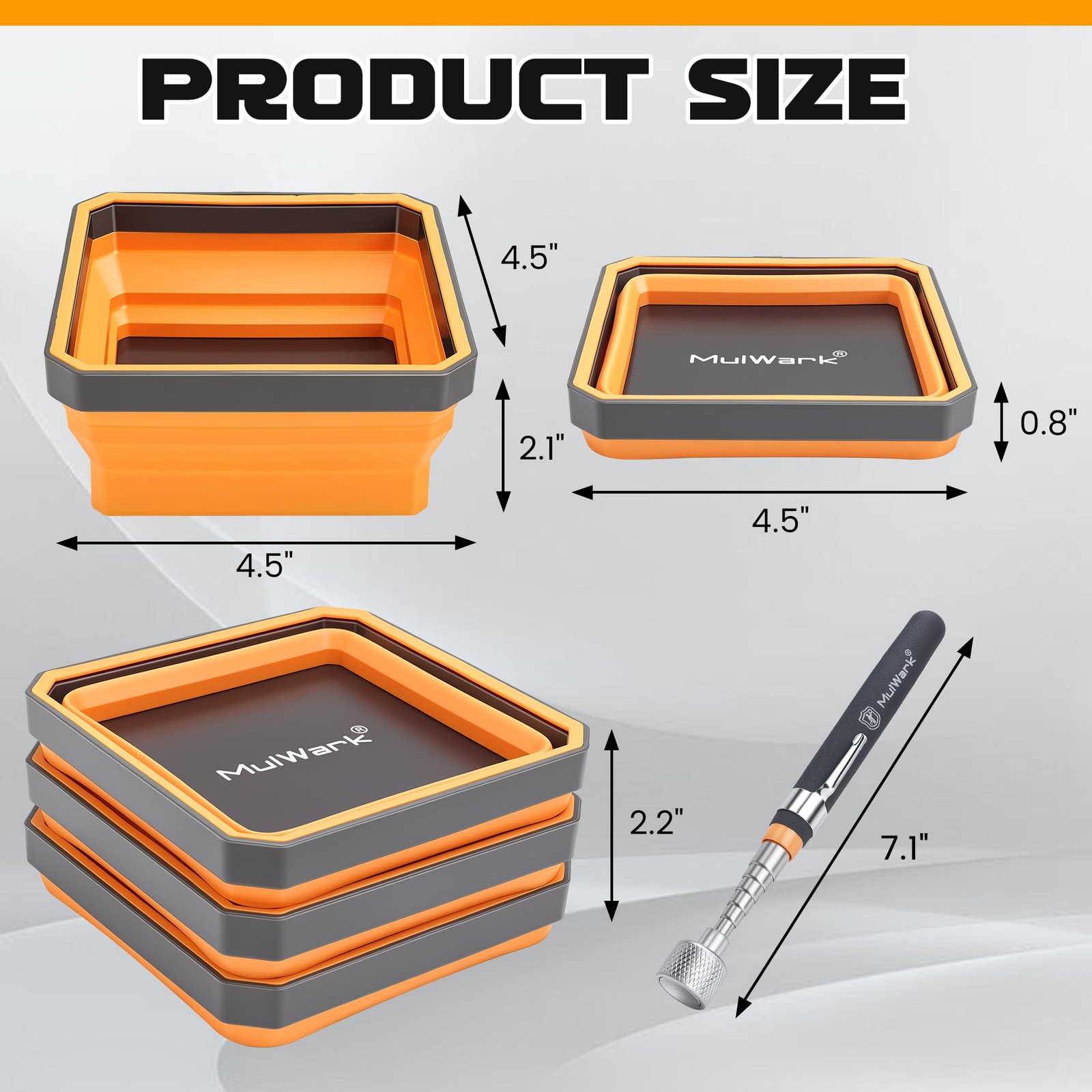 3Pcs Collapsible Magnetic Tray with 15Lb Magnetic Pickup Tool, Silicone Magne…