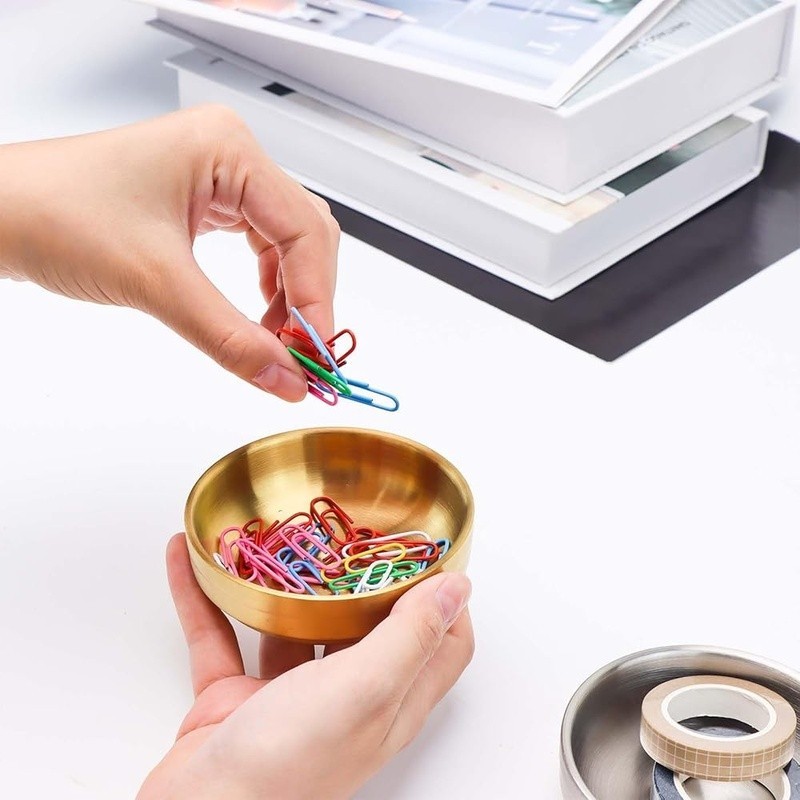 Gold Paper Clip Holder Desk Organizer Stainless Steel Office School Home New