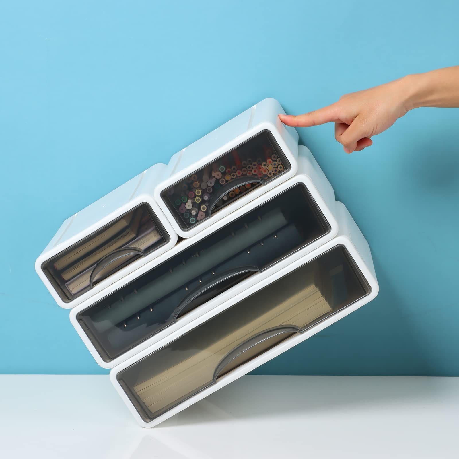 OSteed White Desktop Drawers for Paper, Stackable 3 Mixed Drawers,