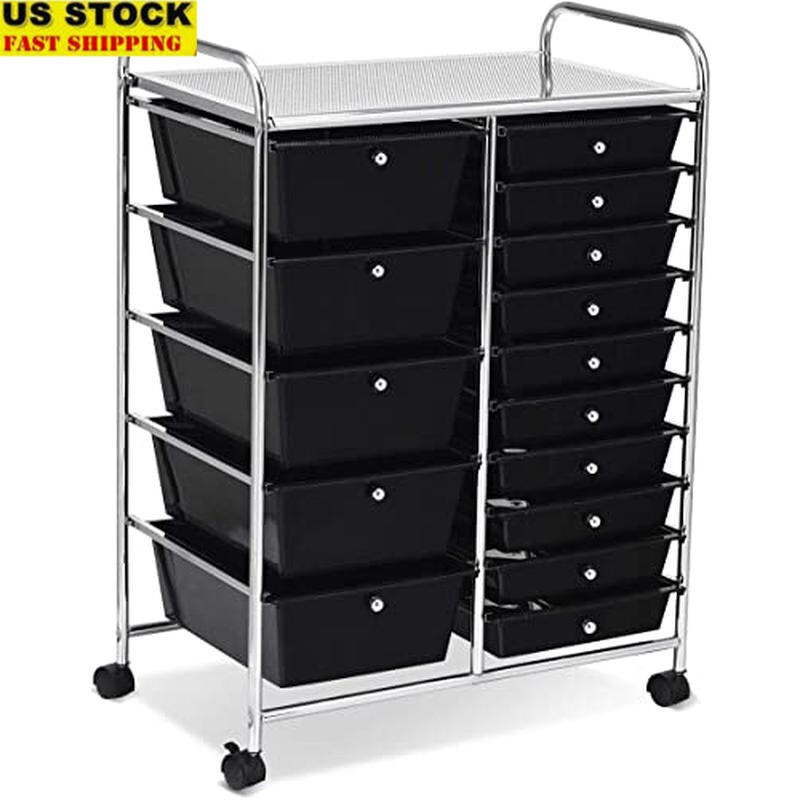 15 Drawer Rolling Storage Mobile Utility Cart W/ Lockable Wheels Durable Indoor