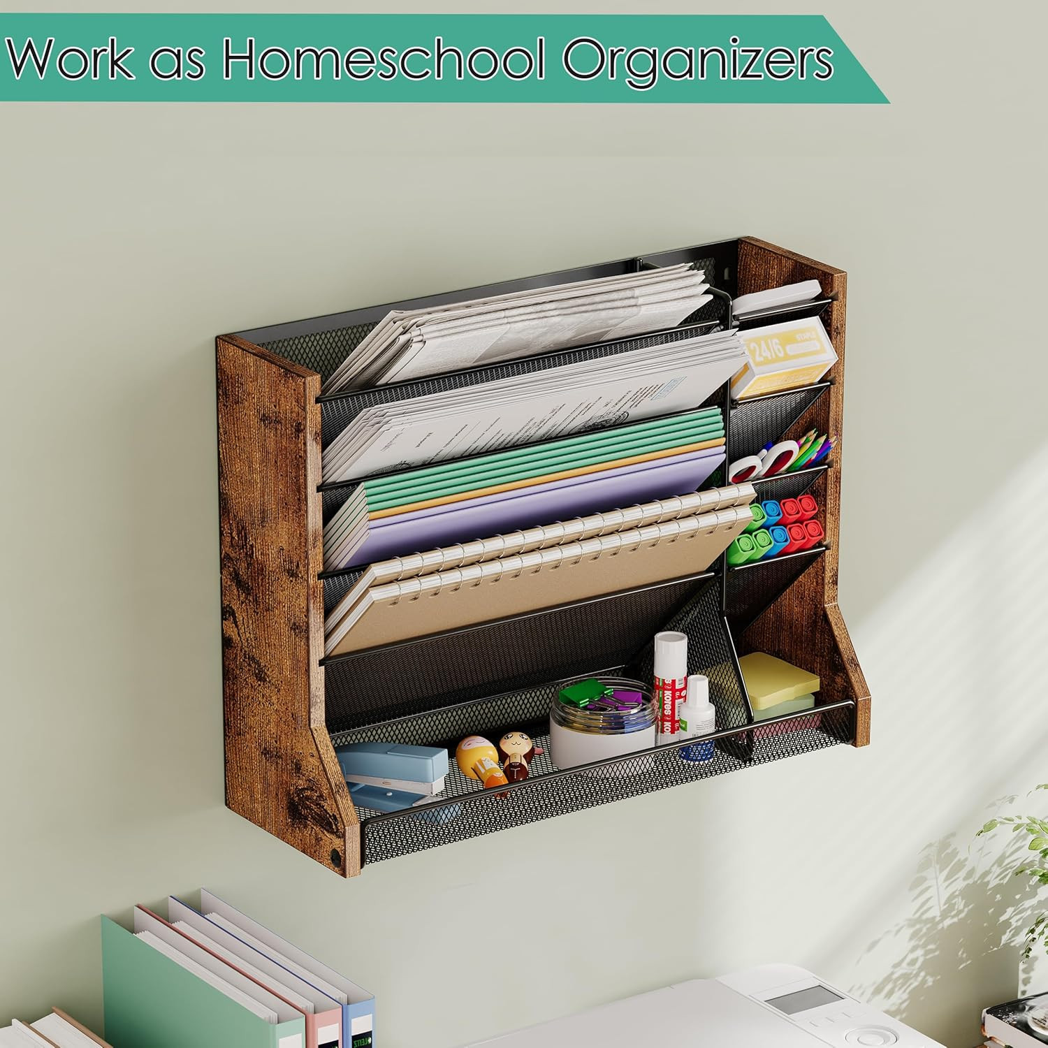 Jakyitvi 5 Tiers Ironwood Wall Desk File Holder Organizer Organizer, Brown | Adj