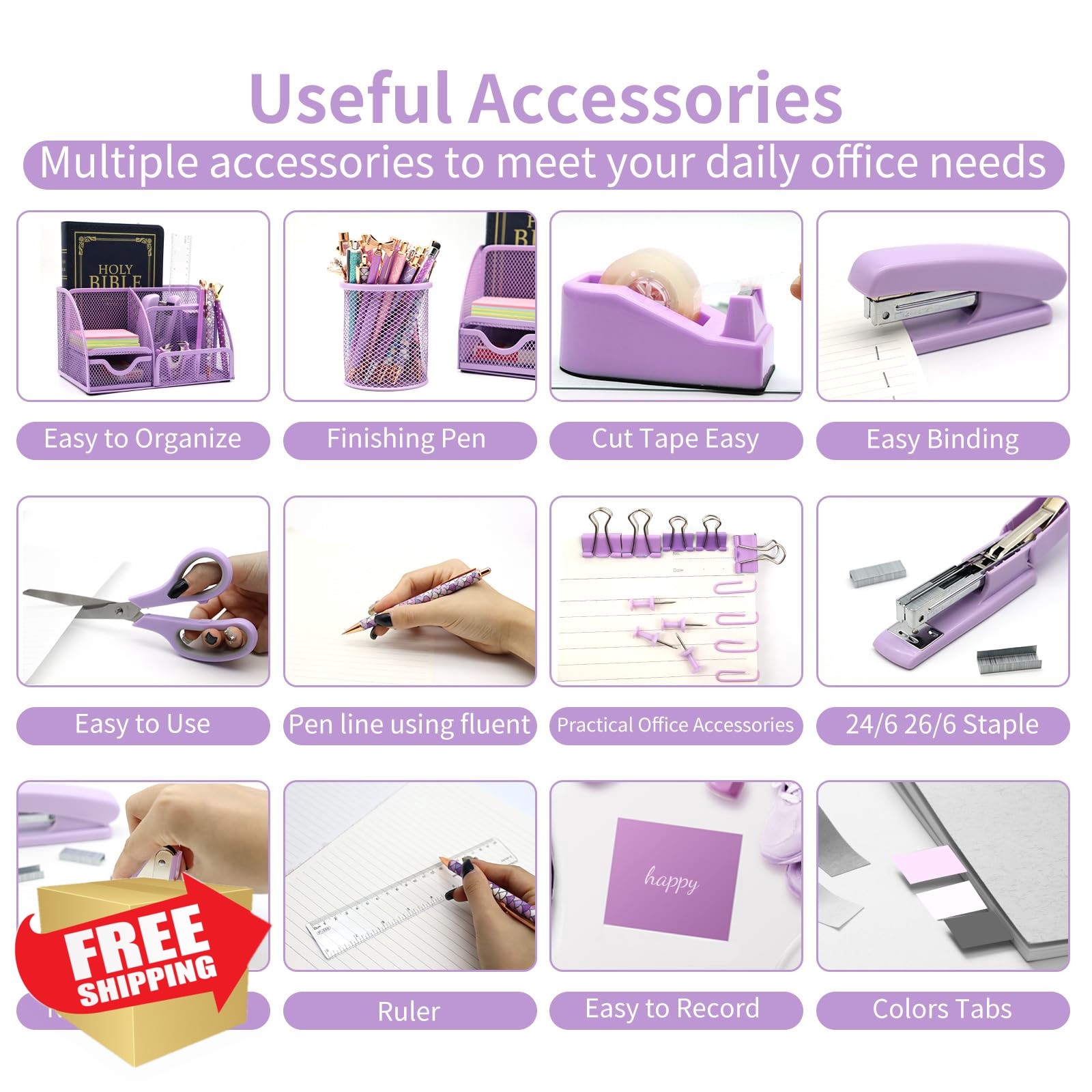 Shellvcase Purple Desk Organizer Set 12pcs