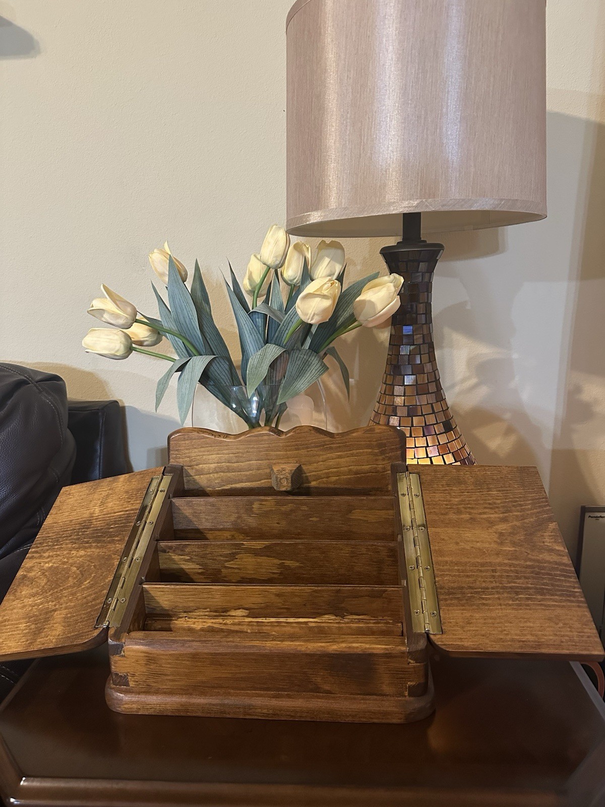 Vintage Handmade Oak Stationery/Mail Organizer 12” Wide X 9” Tall X 10” Deep
