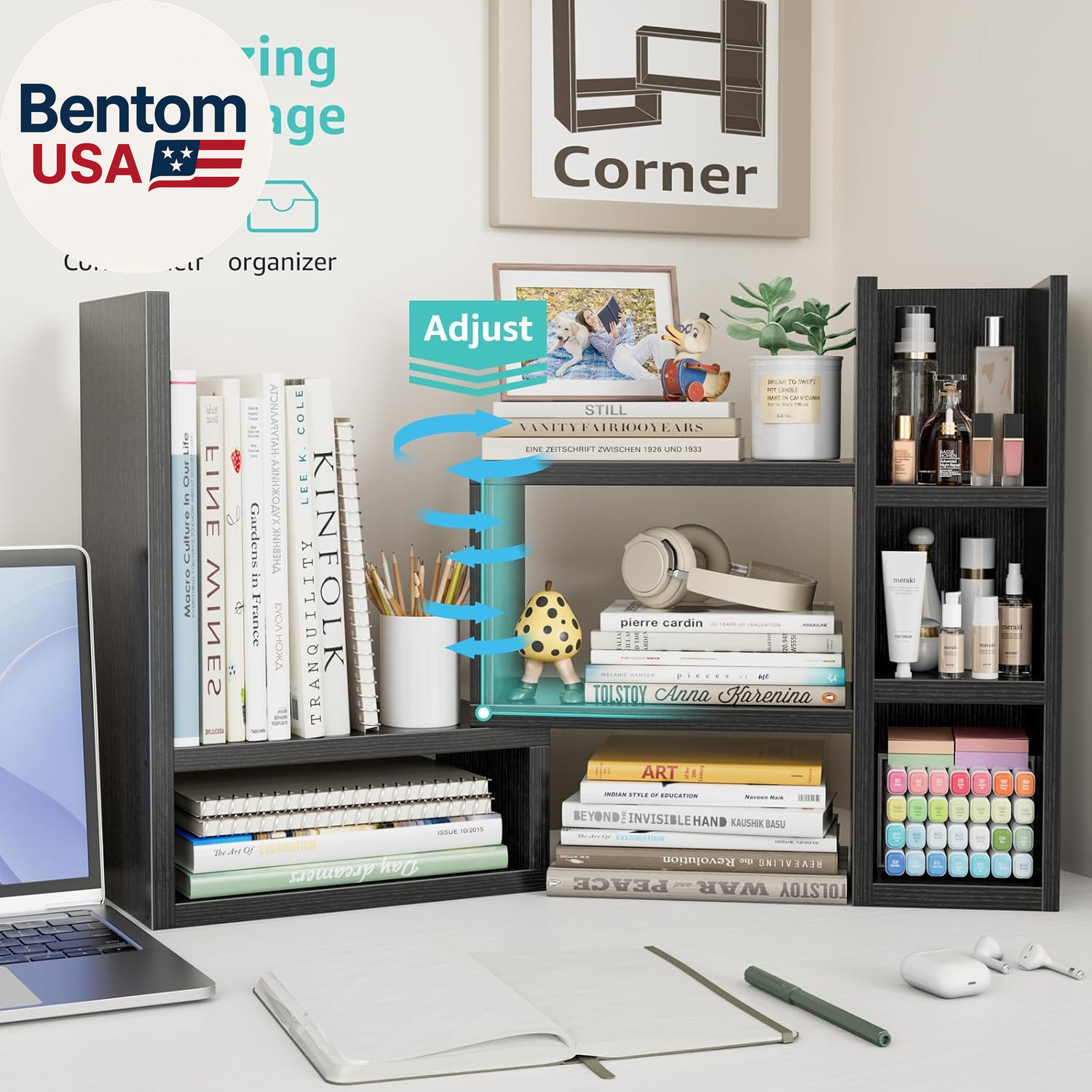 Desk Shelves Desktop Organizer Shlef – Black Office Organization for Top of Desk
