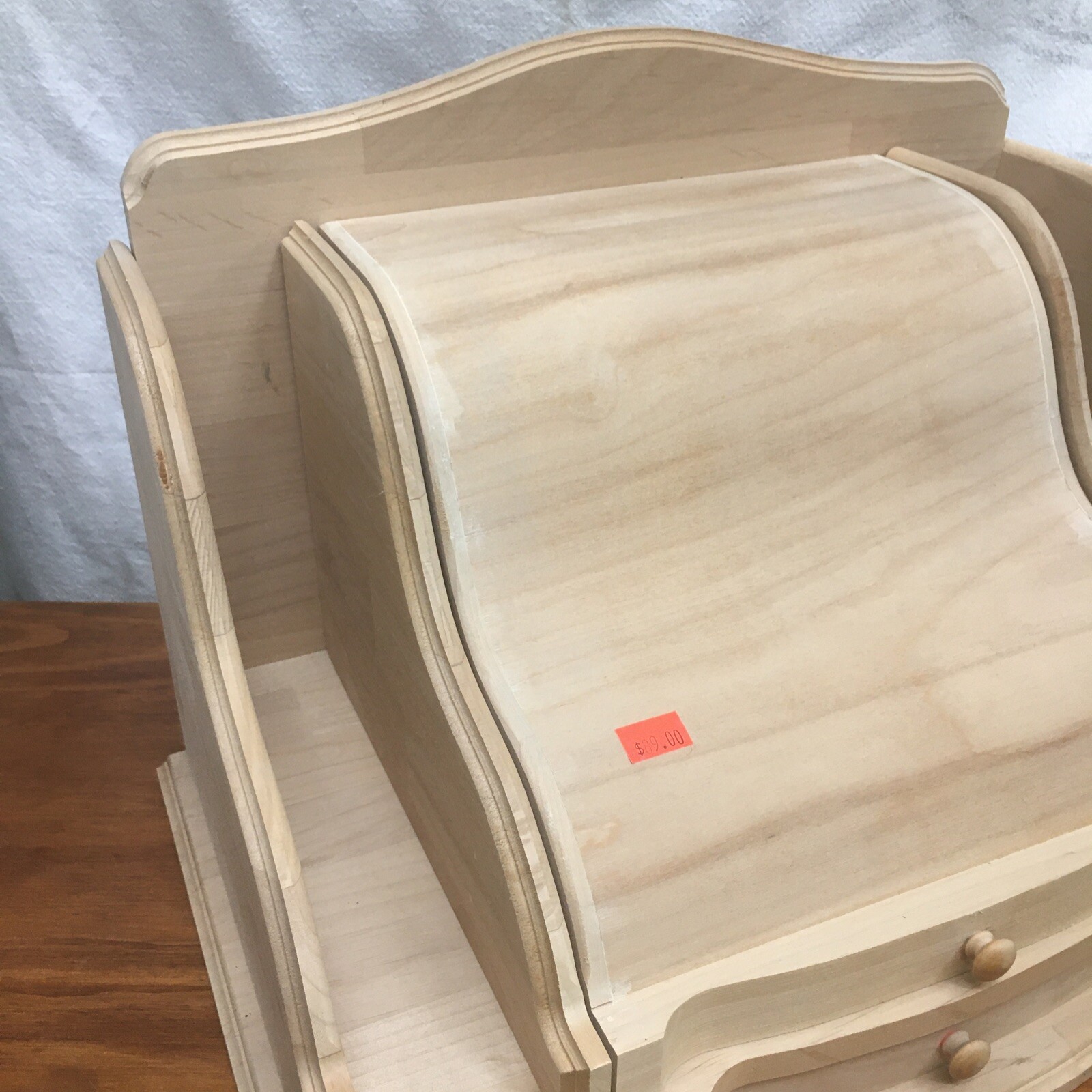 Large 4-Tier WOOD Desktop Organizer CABINET with 2 Drawers NOS Made In USA w3