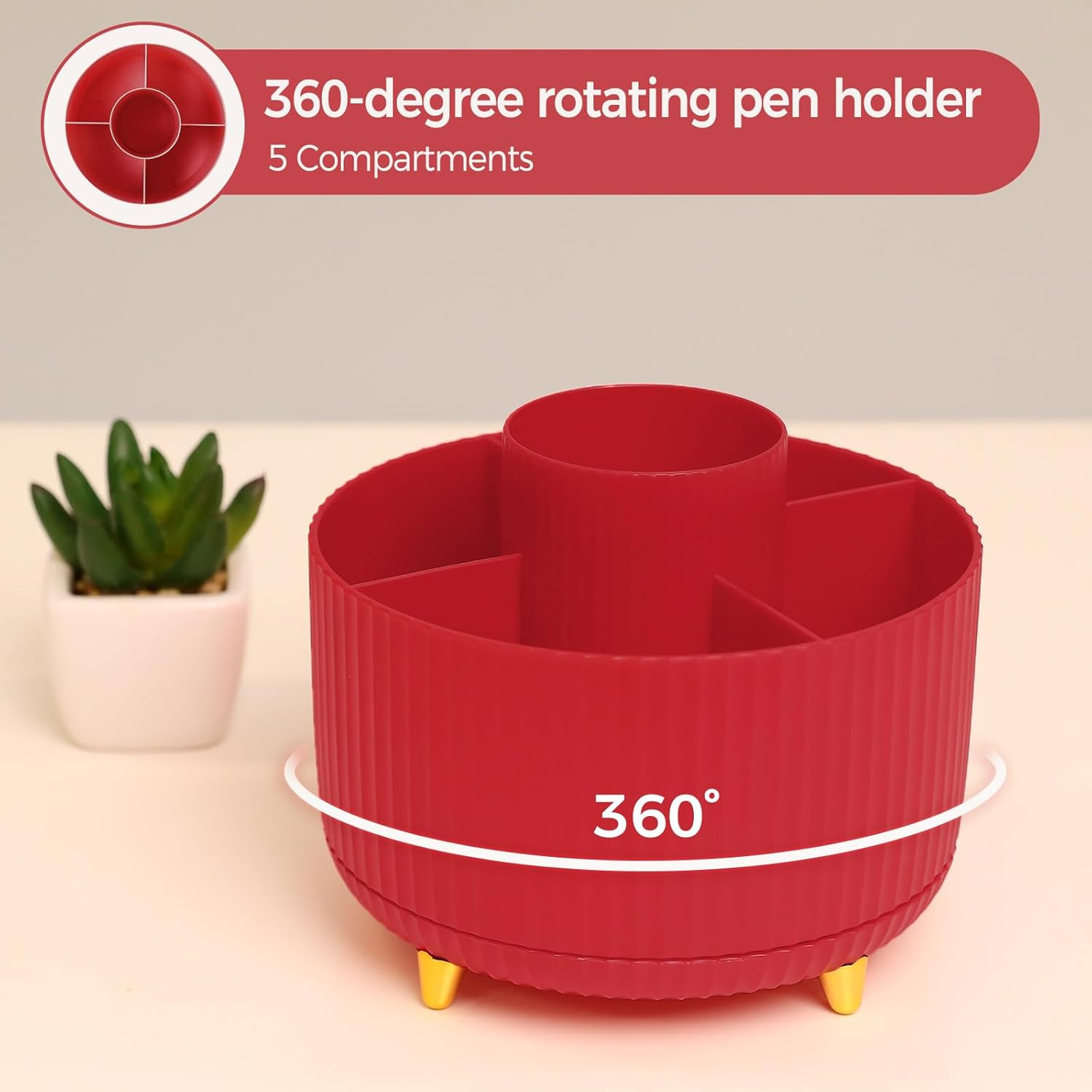 Red Office Supplies Set, Pencil Holder for Desk, Stapler, Tape Dispenser, Scisso