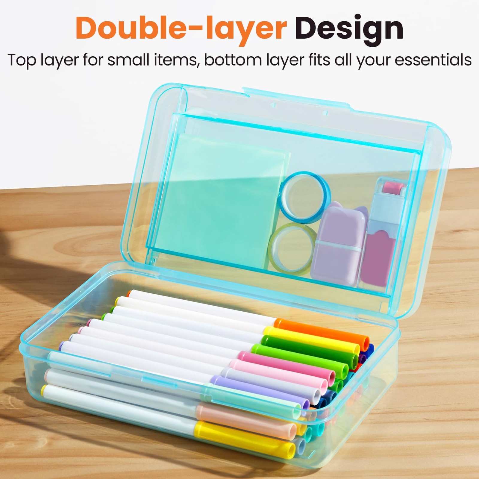 Double Layer Pencil Box, Large Hard Pencil Case Organizer, Clear Plastic Cray…
