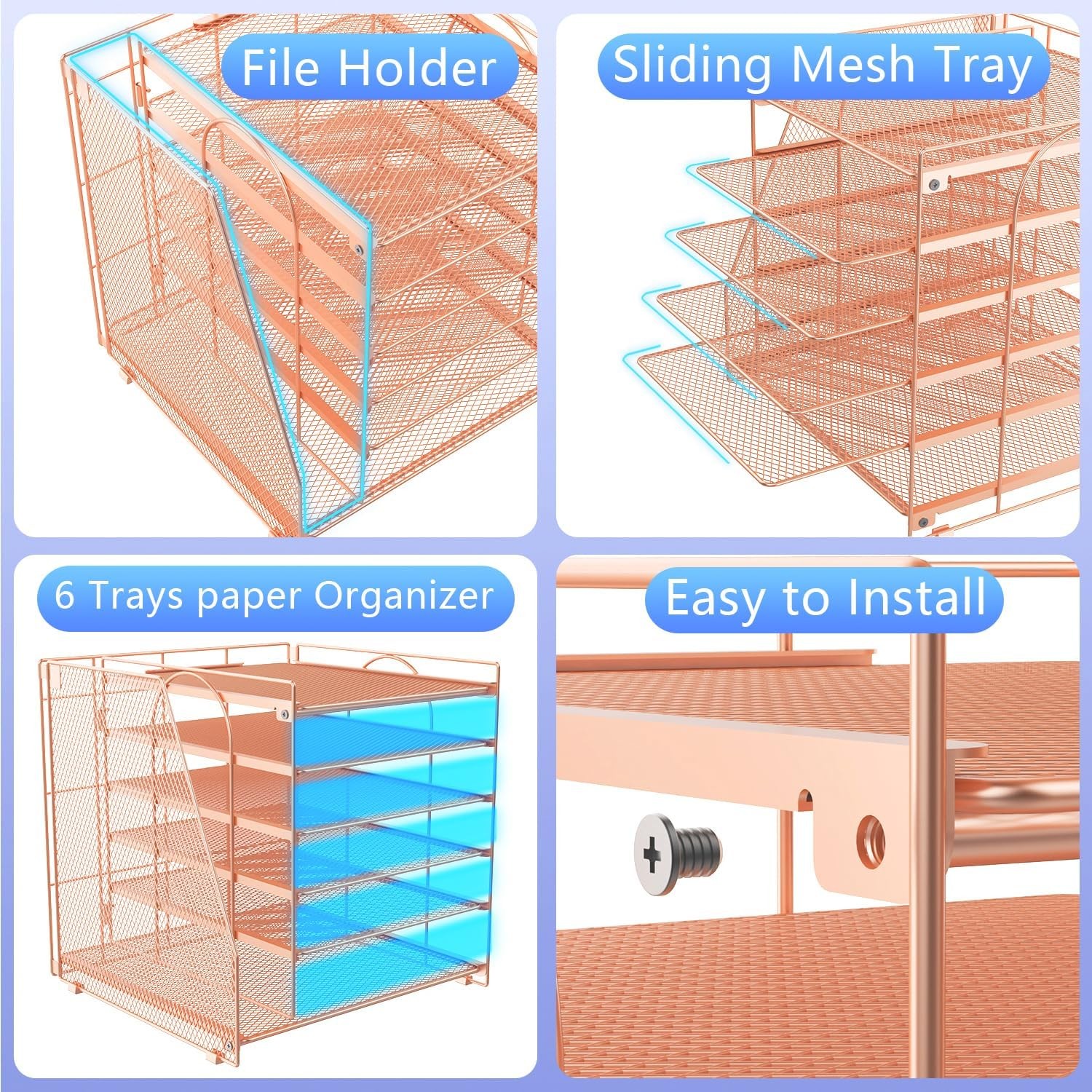 gianotter Desk Organizers and Accessories, 6-Tier Paper Organizer Rose Gold