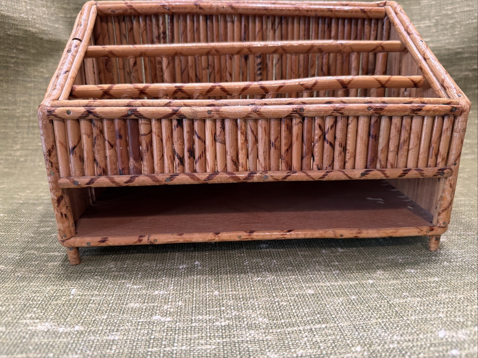 Vintage Bamboo Rattan Desk Mail Letter Holder Organizer