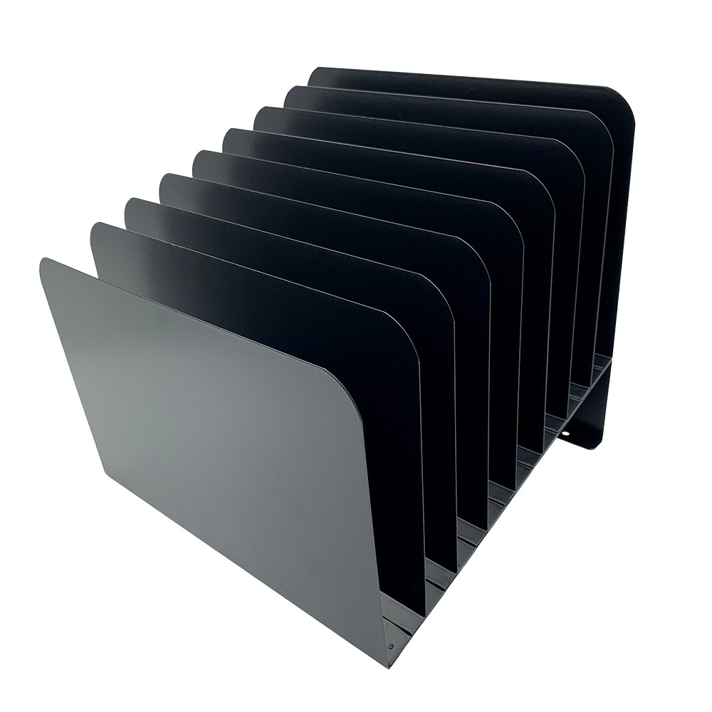 Huron Vertical 8 Slot Steel Desk Slant Organizer/Sorter Black HASZ0156
