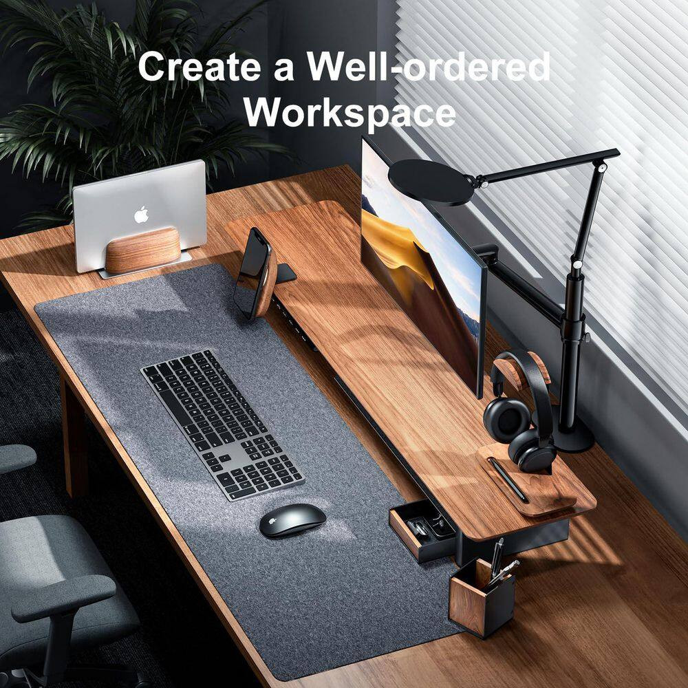 1 Set Walnut Desk Tray with Pen Holder Natural Wooden Desktop Organizer for Keys