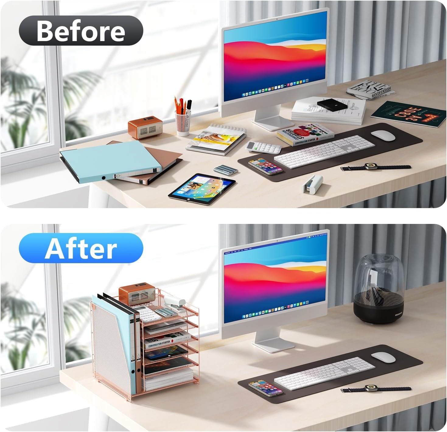 gianotter Desk Organizers and Accessories, 6-Tier Paper Organizer Rose Gold