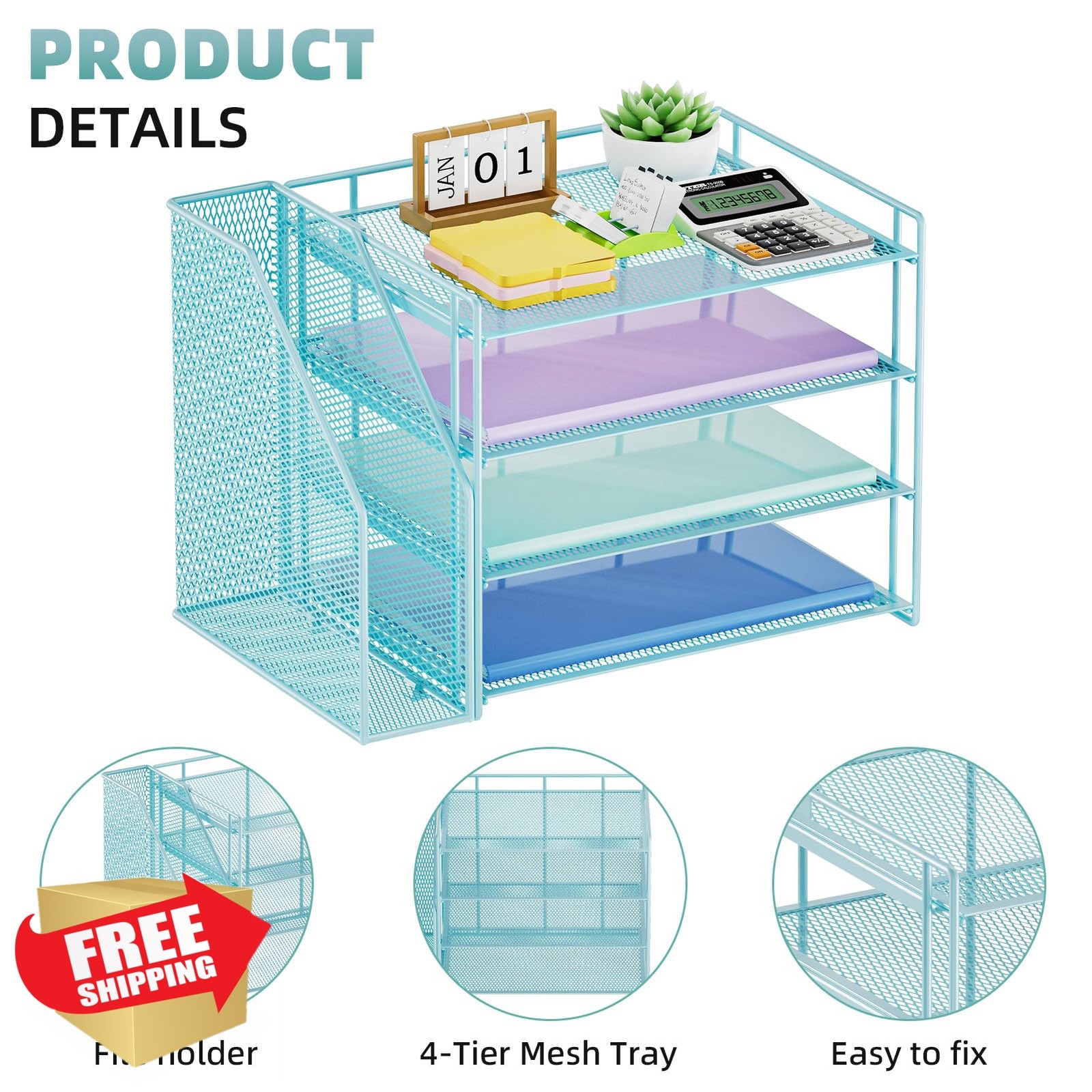Marbrasse Blue 4-Tier Desk Organizer