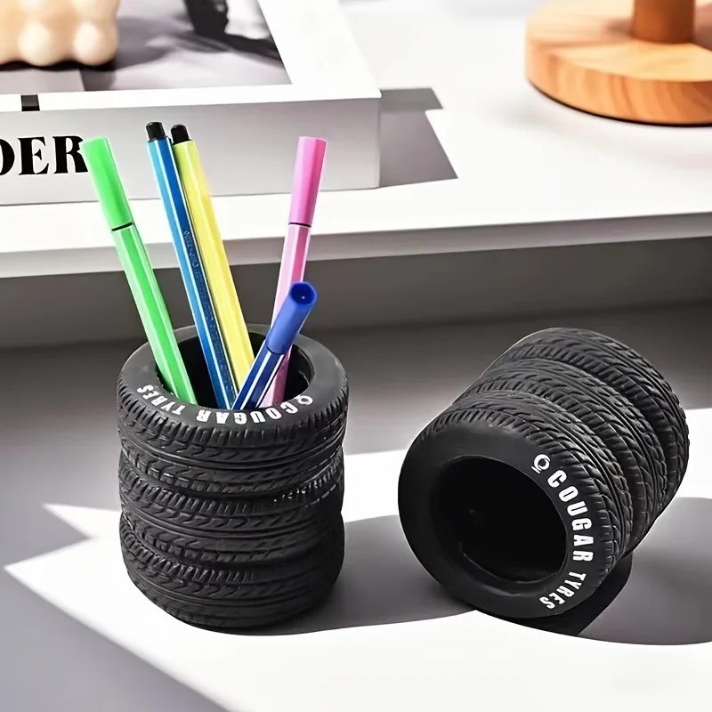 Desk Organizer Pen Holder Pen Pencil Tire Shaped Holder Case Office Stationery
