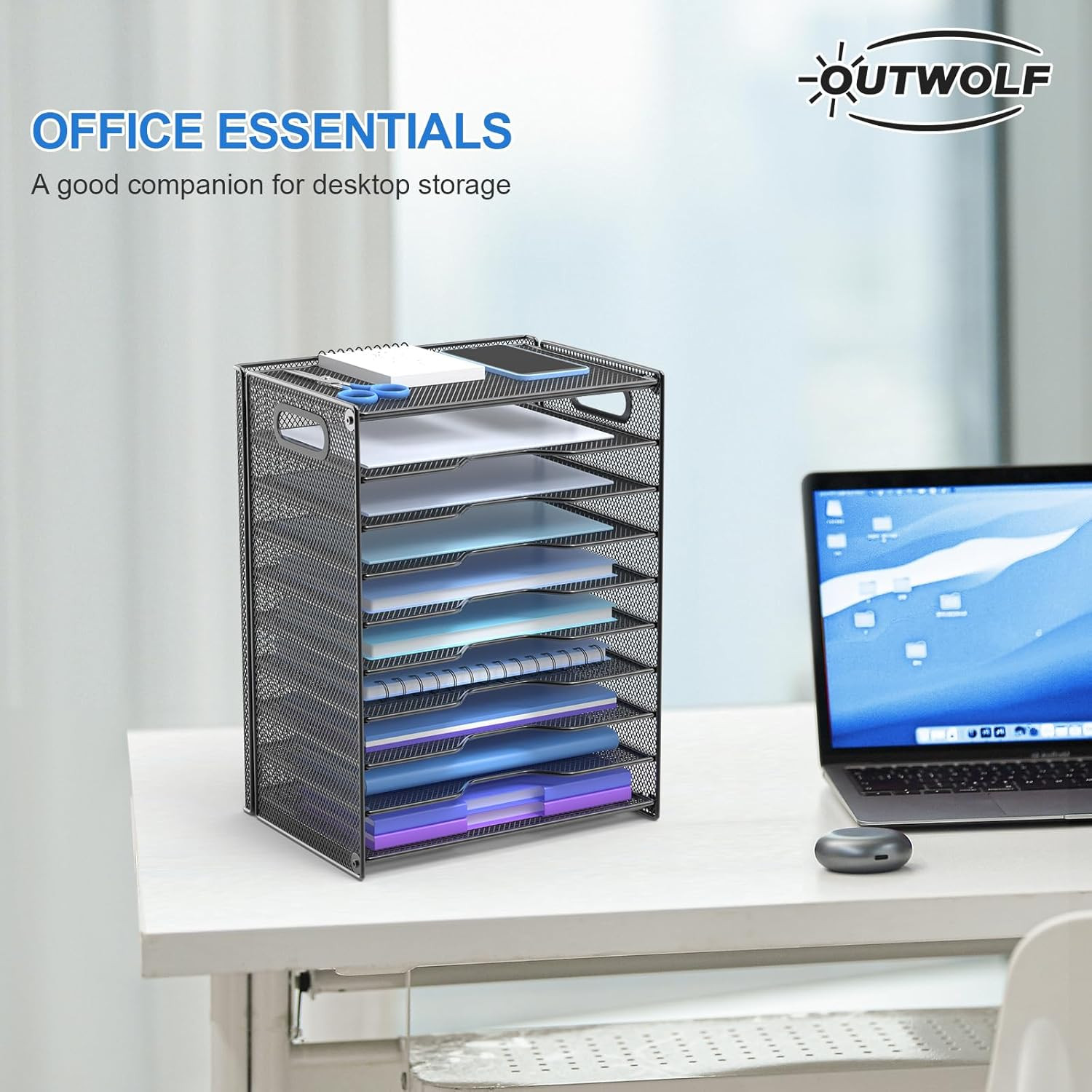 10 Tier Paper Organizer – Letter Tray Mesh Desk File Organizer with Handles for