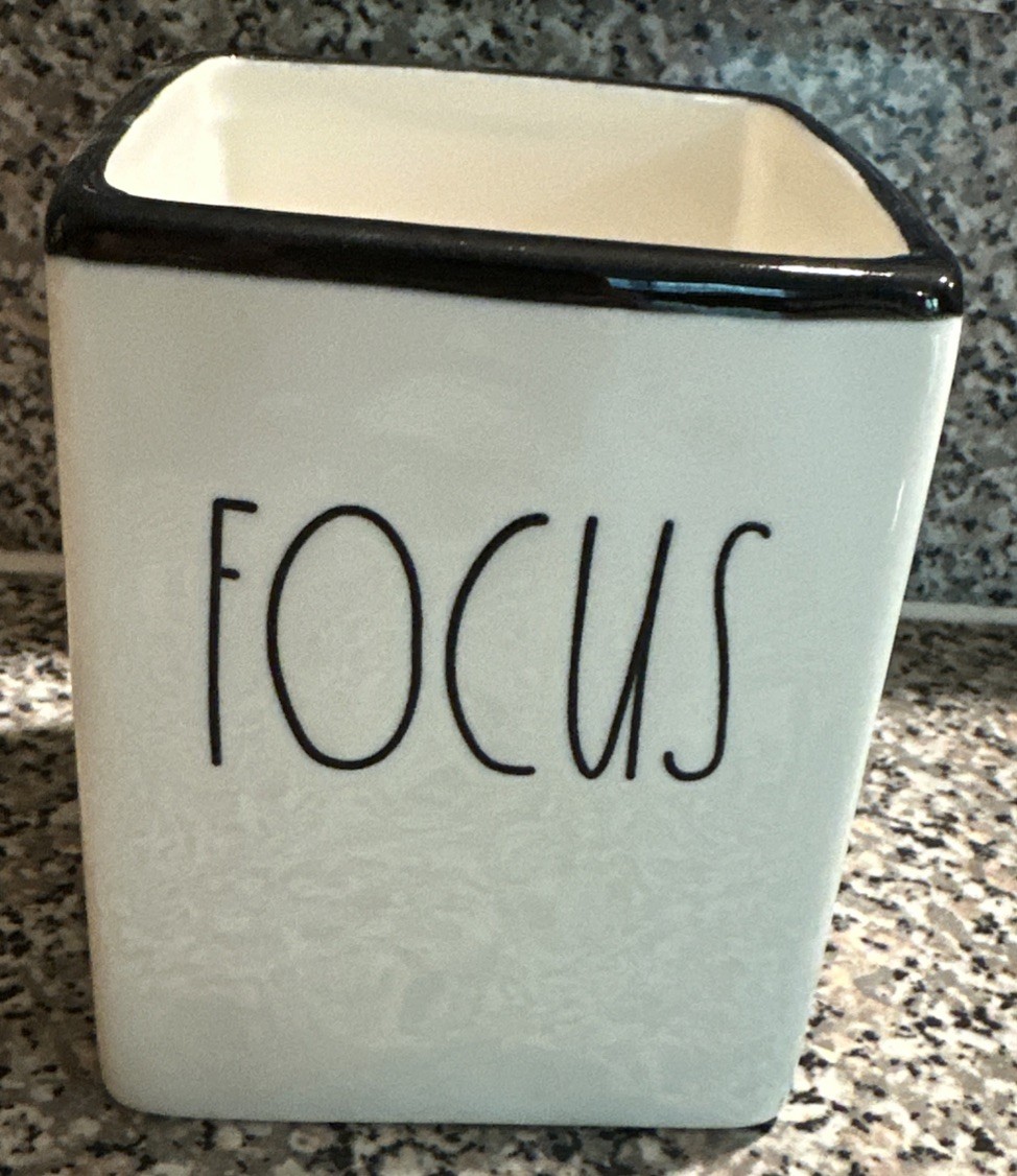 Rae Dunn Black & White FOCUS Ceramic Pen and Pencil Holder New